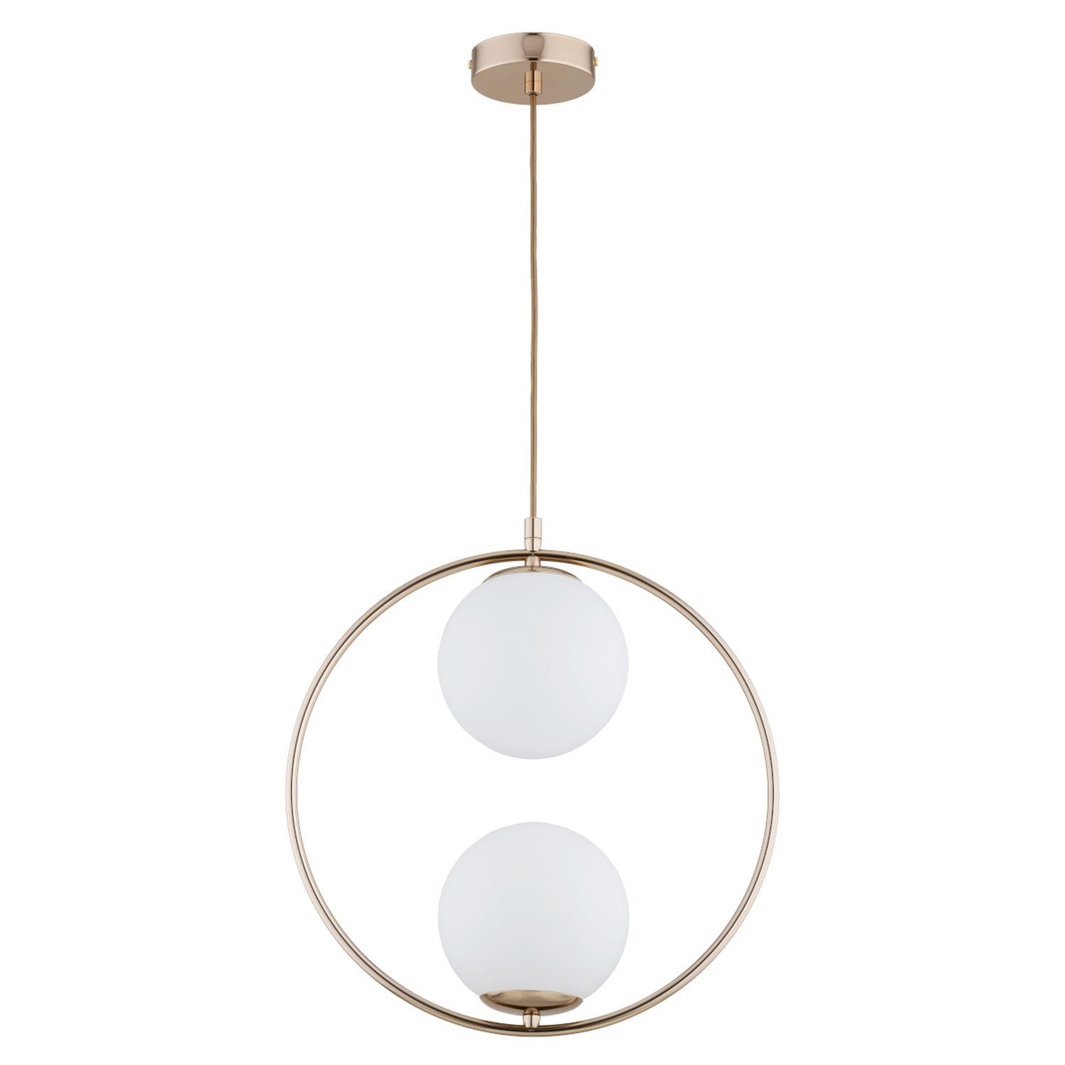 Licht-Erlebnisse Pendelleuchte ARDEO, ohne Leuchtmittel, Kugelschirm B: 38,5 cm in Gold Weiß 2-flammig E14 Metall Glas Retro