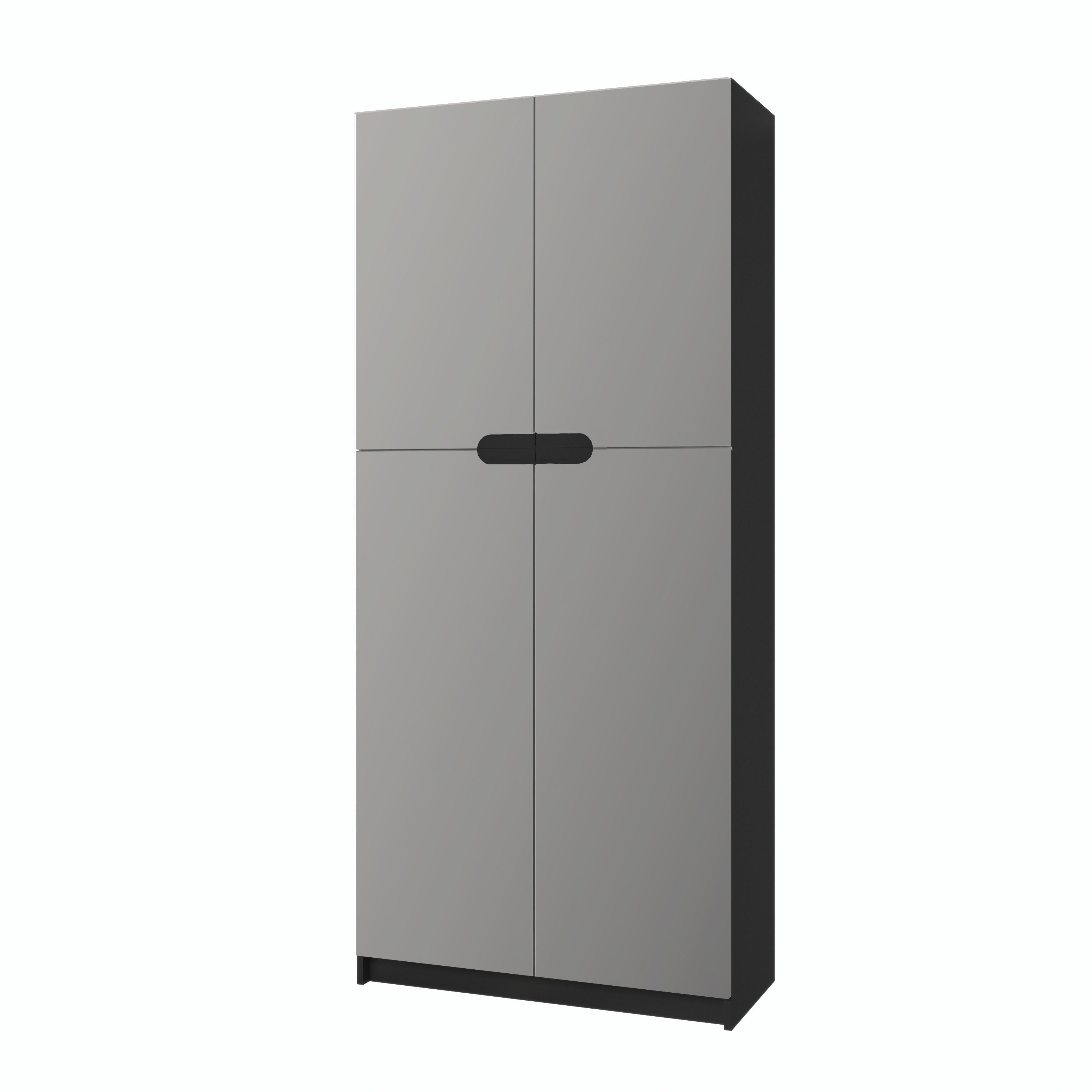 Vladon Aktenschrank Logan (Aktenschrank, mit 5 Fächern und 4 Türen) Schwarz matt/Hellgrau seidenmatt (82 x 184 x 37 cm)
