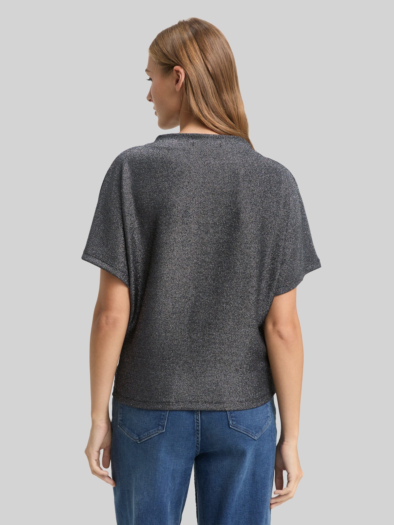 TOM TAILOR Denim T-Shirt T-Shirt Glitzer T-Shirt mit Fledermausärmeln