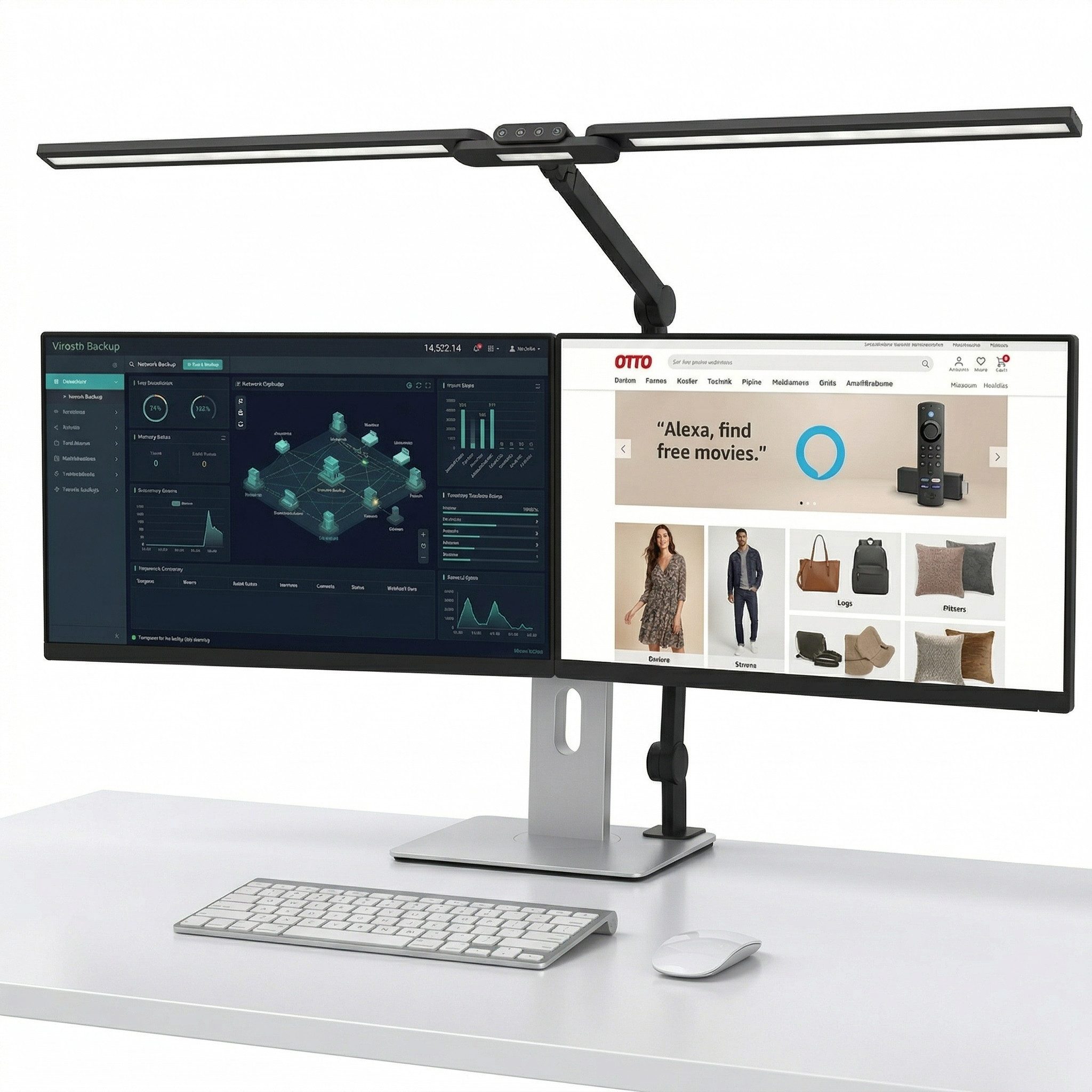 Sunicol Schreibtischlampe LED Dimmbar Klemmbar 24W 95CM, 5 Farbmodi, Doppelkopf Tischlampe, Automatische Dimmung Tischlampe für Homeoffice Büro