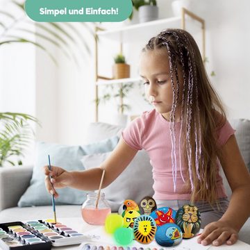 Coradoma Kreativset Steine zum Bemalen DIY Set Bastelset Kinder Malen Kreativ, (Bastelset, 10 Steine + 2 Leuchtsteine)