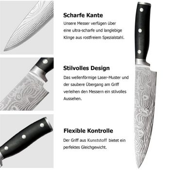 KESSMANN Kasserolle Edelstahl Induktion Schmorpfanne 28cm mit Deckel 5tlg + Messerset 6tlg, Edelstahl (Set, 11-tlg., Inkl. 1 Pfannenwender + 1 Untersetzer + 1 Holzlöffel -11 TEILIG SET), Bratpfanne Pfanne Brattopf Pfannenset Topf Messerblock Kochbesteck