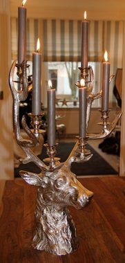 EDZARD Kerzenleuchter Rentier, Kerzenständer mit Silber-Optik, Kerzenhalter 6-Flammig für Stabkerzen, versilbert und anlaufgeschützt, Höhe 65 cm