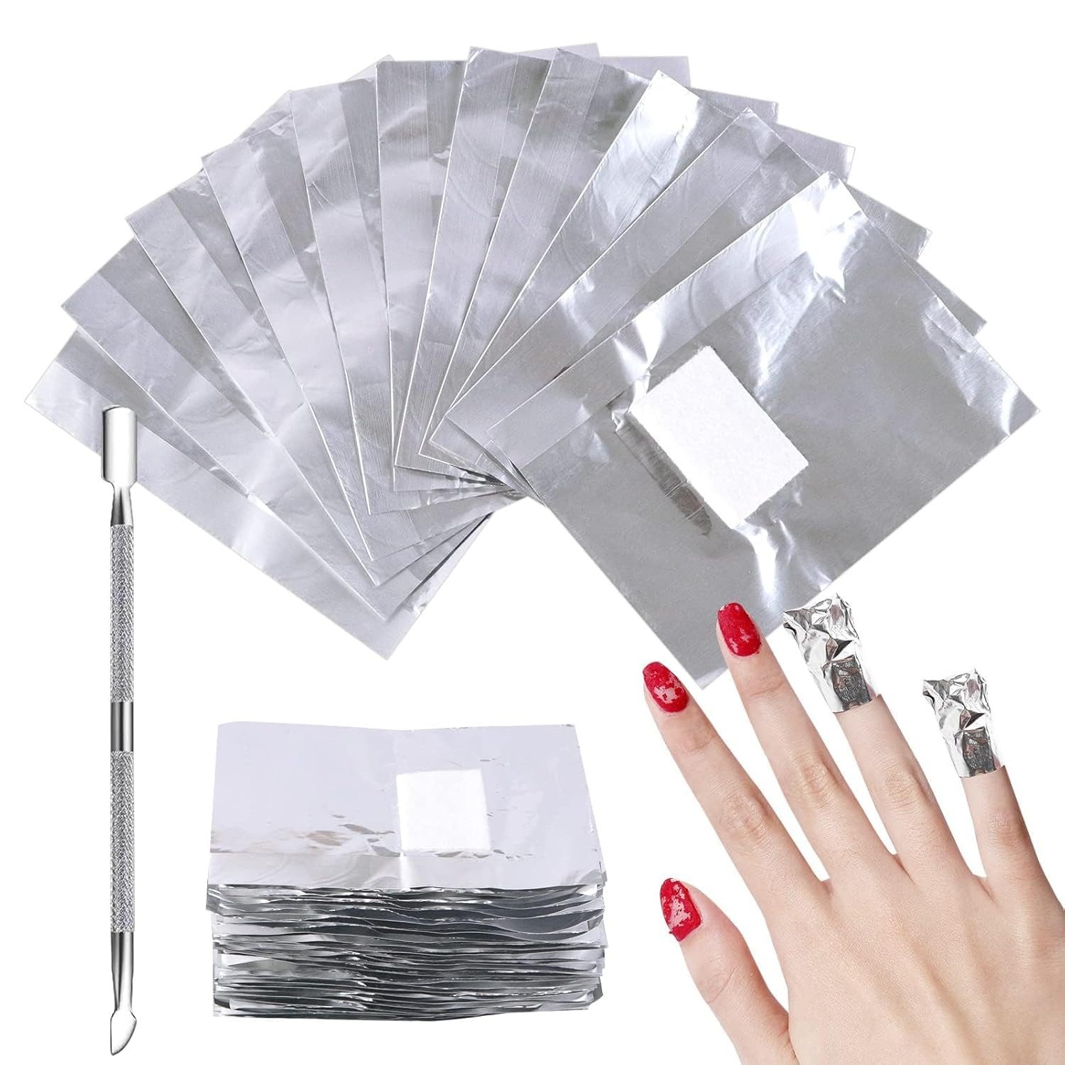 FELIXLEO Nageldesign Zubehör 200 Nagellack Remover Pads mit Nagelhautschieber Aluminiumfolie, 1-tlg.