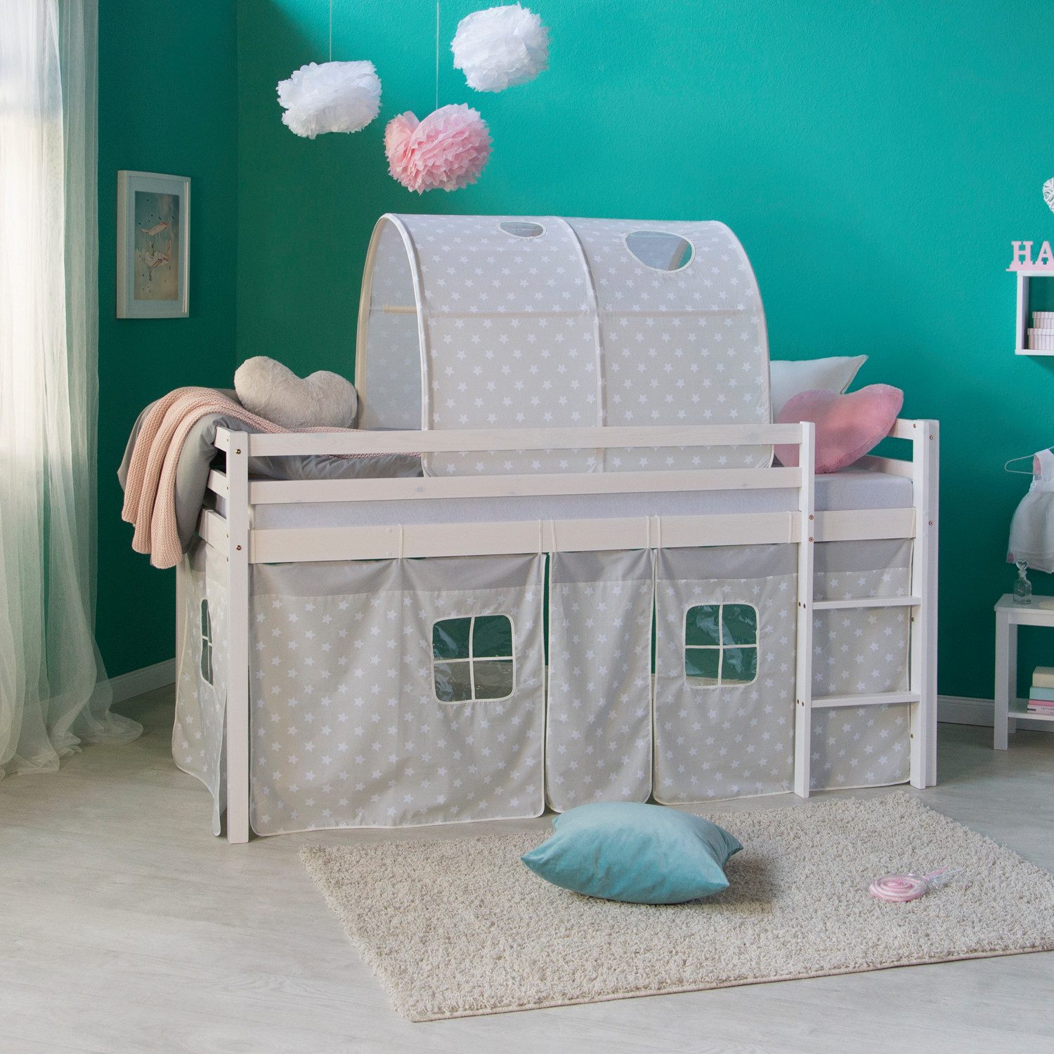 Homestyle4u Betttunnel für Hochbett Zelt Bettdach Höhle Kinderbett Fenster günstig online kaufen