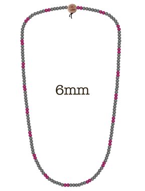 WOOD FELLAS Halsband WOOD FELLAS Mode-Schmuck coole Holz-Kette Deluxe Pearl Necklace Hals-Schmuck Grau/Rot