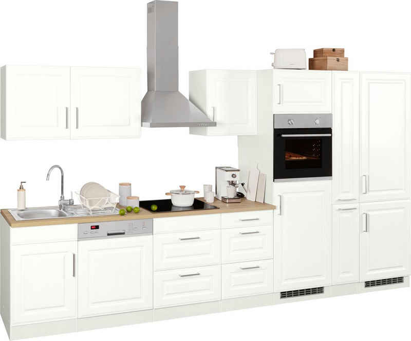 HELD MÖBEL Küchenzeile »Stockholm«, Breite 370 cm, mit E-Geräten, MDF Fronten im Landhaus-Stil
