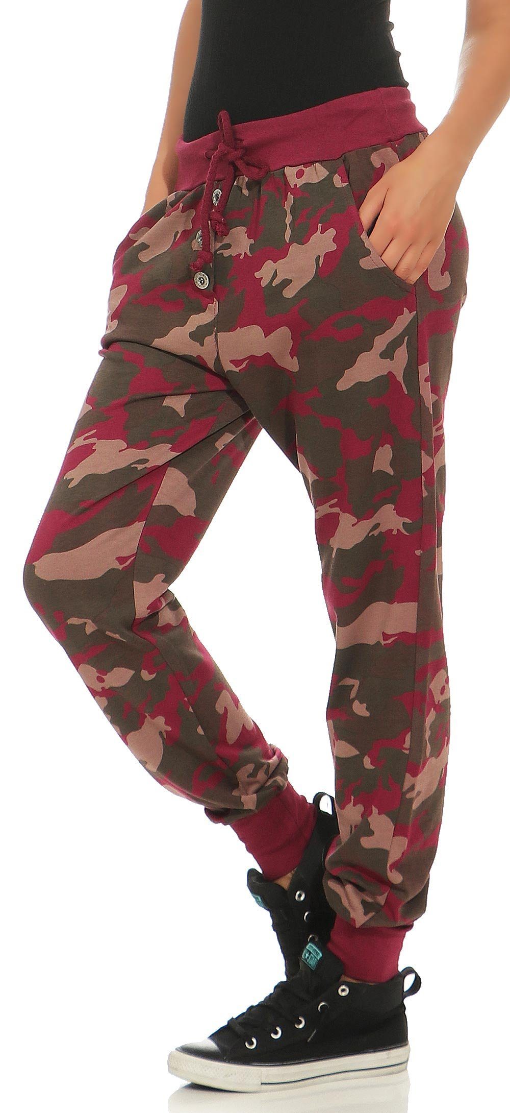 more than 8019 Sweathose fashion Jogginghose im bordeaux Look Camouflage malito