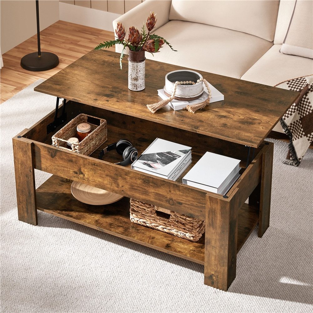 Yaheetech Couchtisch Höhenverstellbarer Kaffeetisch mit Verstecktem Staurau günstig online kaufen