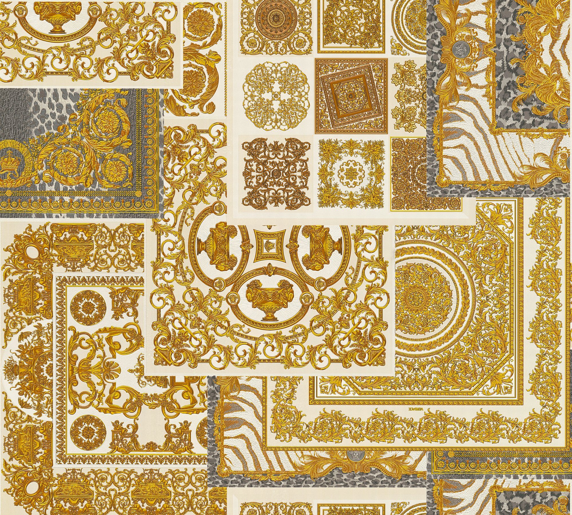 Versace Vliestapete Versace wallpaper Versace 4, Barock Tapete, gold, silber 370484