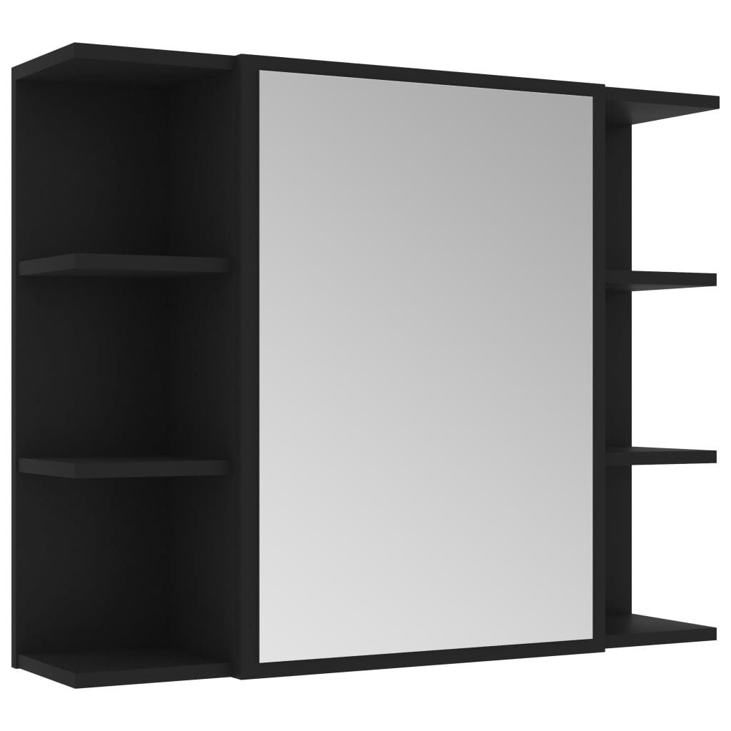 vidaXL Badezimmerspiegelschrank Bad-Spiegelschrank Schwarz 80×20,5×64 cm Holzwerkstoff (1-St)