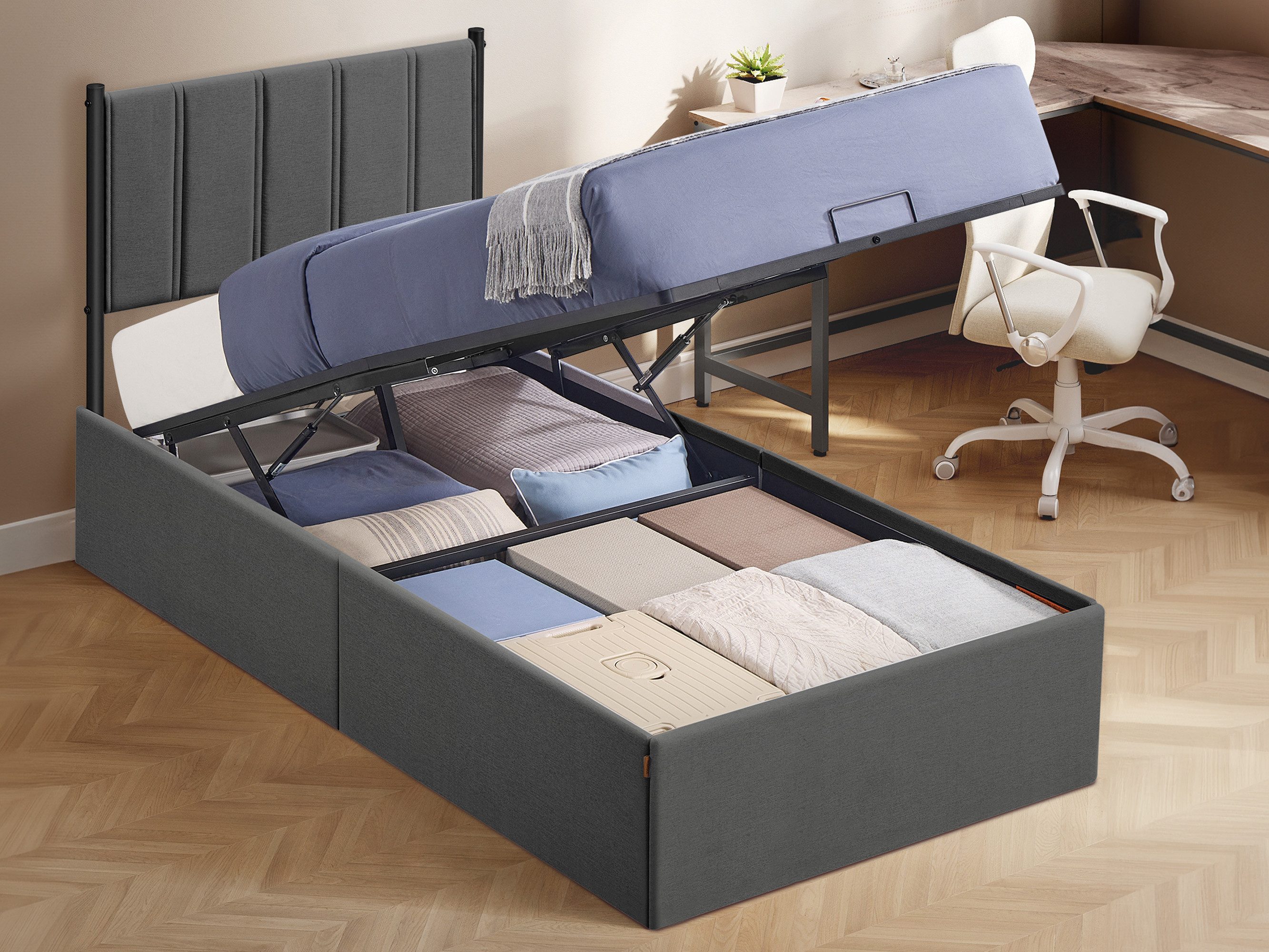 VASAGLE Polsterbett (90 x 200 cm, Hydrauliksystem, hochtragfähig), Bettrahm günstig online kaufen