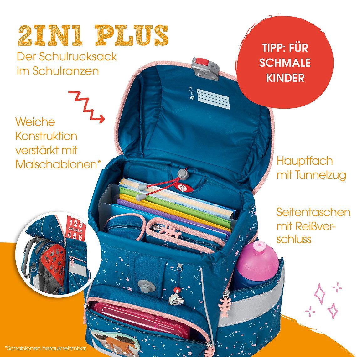 Step by Step Schulranzen Schulranzen-Set 2IN1 PLUS Wild T-Rex Taro 7-teilig (7-teilig), ab 1. Klasse, ergonomisch, Schulrucksack, Tornister