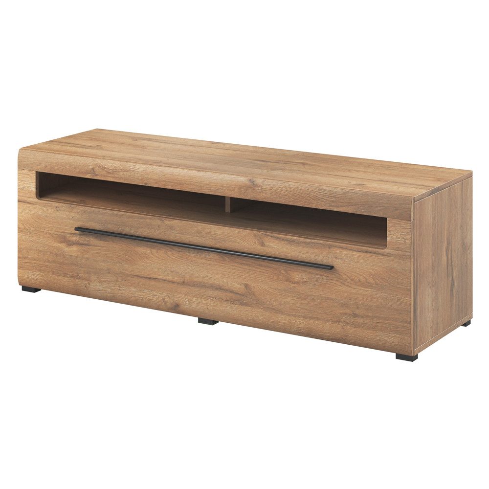 Lomadox Wohnwand TURDA-83, (2-St., Couchtisch Lowboard Vitrine), Eiche Dekor Metallgriffe inkl. LED Beleuchtung modern nachhaltig