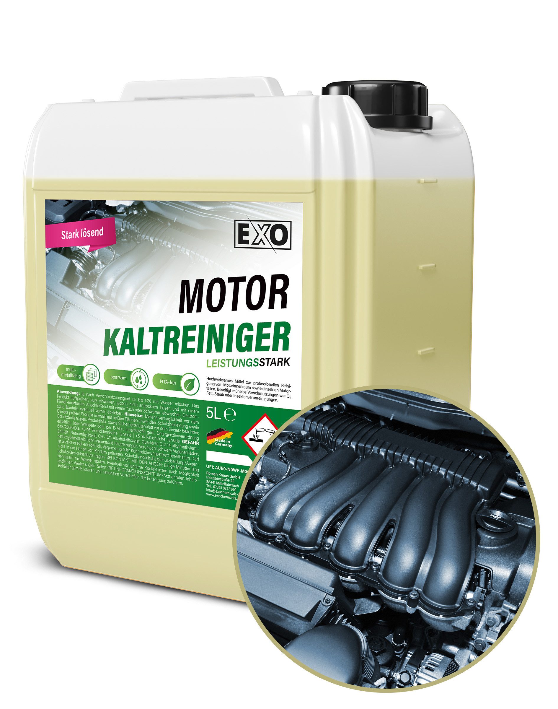 EXO Motorkaltreiniger Werkstattreiniger Auto-Reinigungsmittel (Motorkaltreiniger Werkstattreiniger Teilereiniger Kaltreiniger 5 Liter)