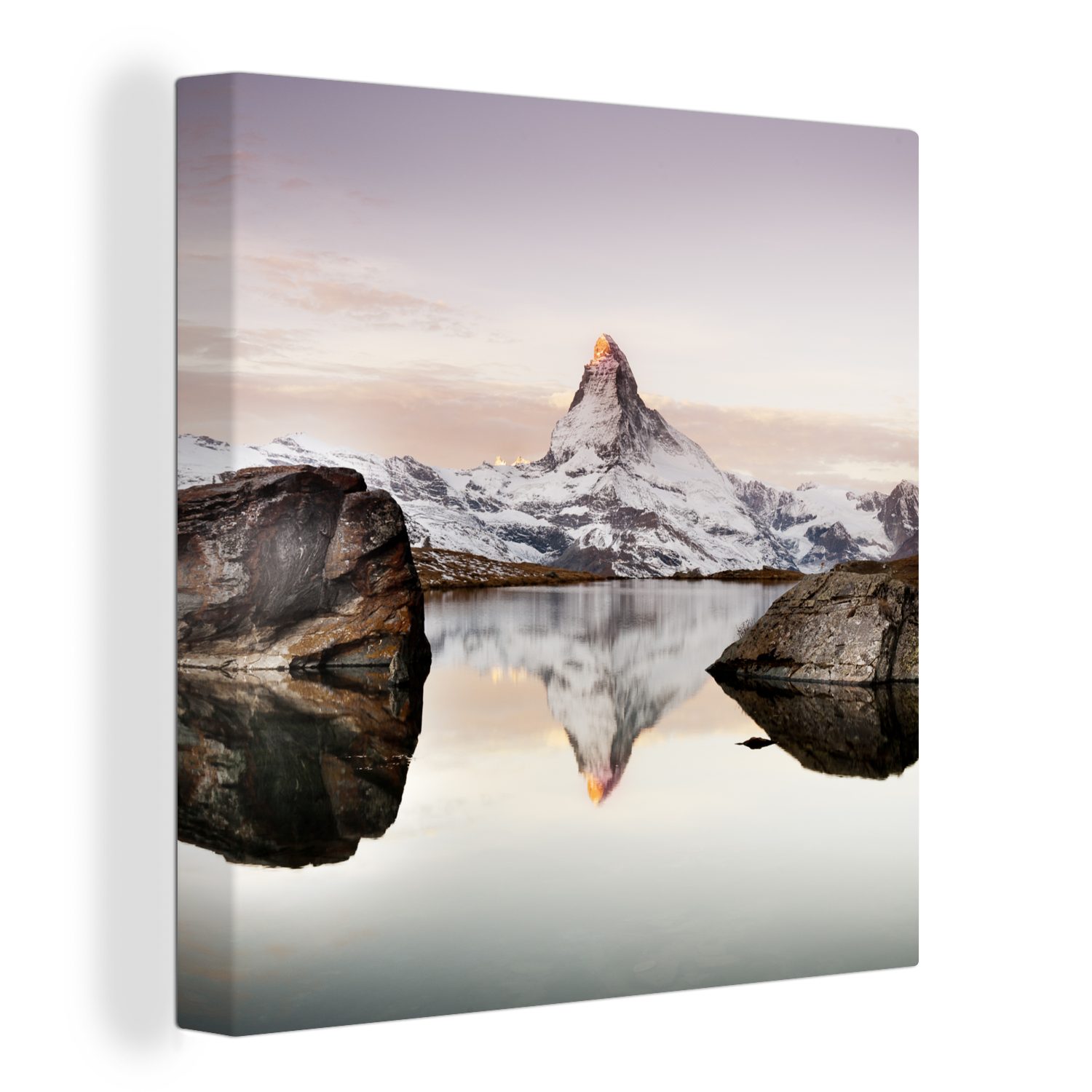 OneMillionCanvasses® Leinwandbild Blick vom Stellisee auf das Matterhorn in der Schweiz, (1 St), Leinwand Bilder für Wohnzimmer Schlafzimmer | Leinwandbilder