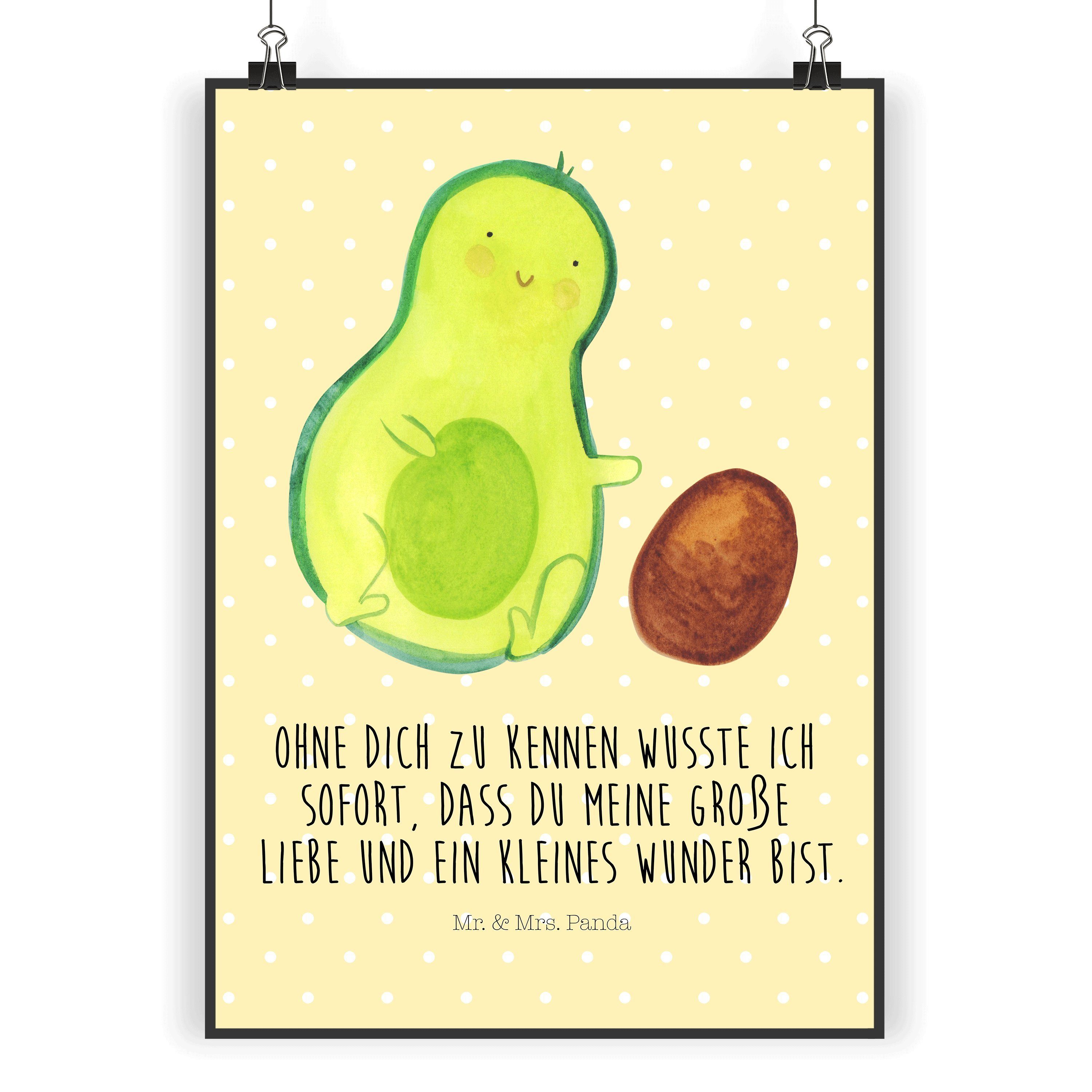 Mr. & Mrs. Panda Poster »Avocado rollt Kern Gelb Pastell Geschenk