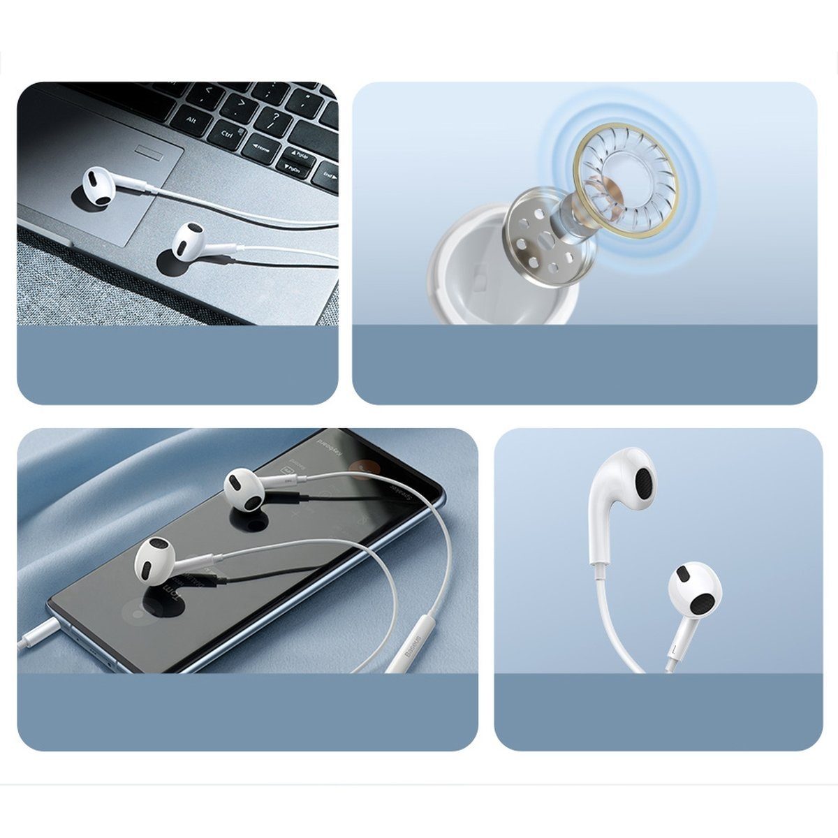 Baseus Encok H17 3,5-mm-Kopfhörer kabelgebunden, Kabel, und m) ins die Kabellänge: Wasser- Miniklinke, perfekt 1,1 passen, weiß (kabelgebungen, Ohr Kopfhörer, schweißbeständig, mit On-Ear-Kopfhörer