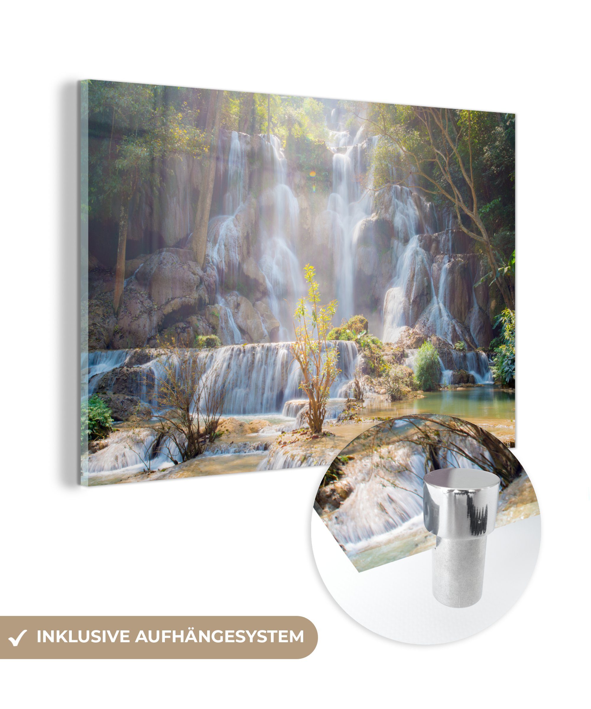 (1 Wohnzimmer St), - Acrylglasbilder MuchoWow Wasserfall - Natur, Acrylglasbild Schlafzimmer & Sonne