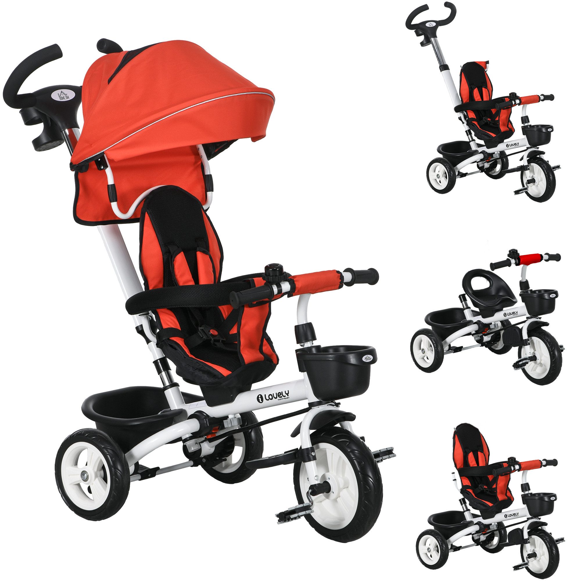 HOMCOM Dreirad 6 in 1 Kinderdreirad, vorwärts/rückwärts, Korb+Getränkehalter, für 1-5 Jahre Kinder, Blau
