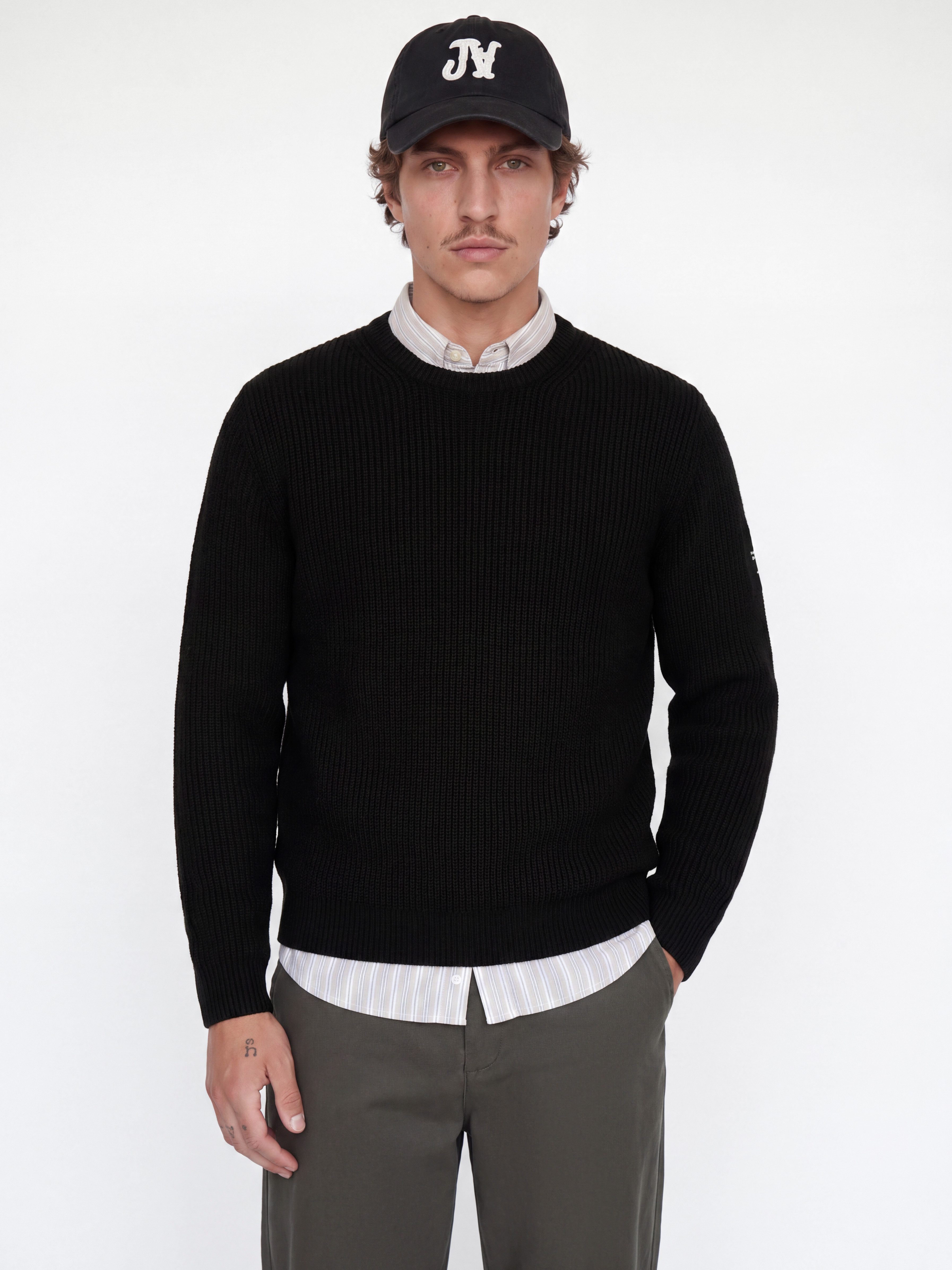 Jack & Jones Rundhalspullover JJCLEVELAND KNIT CREW NECK Materialmix, normal geschnitten