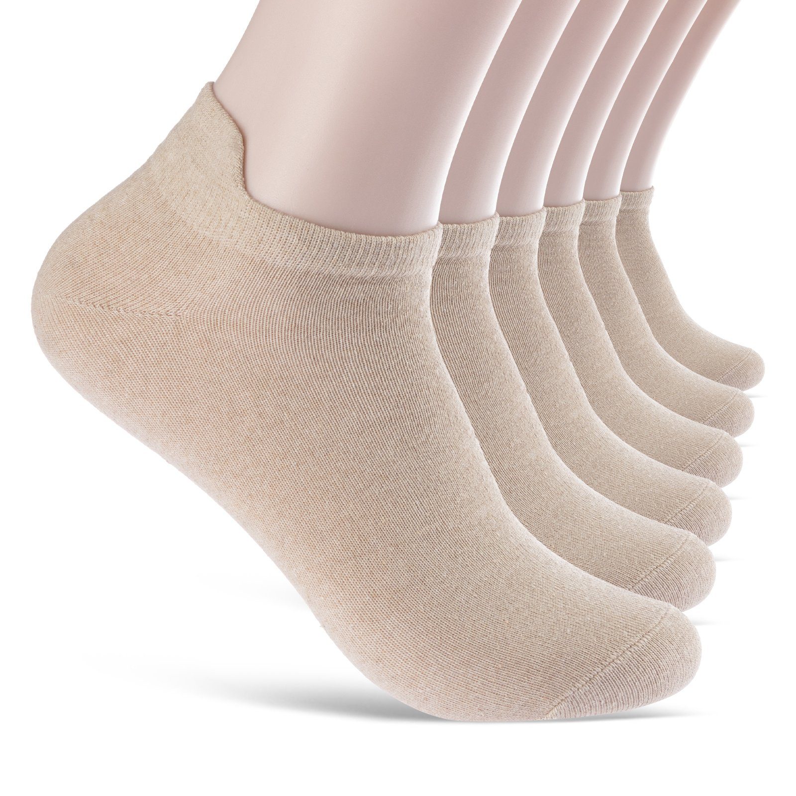 sockenkauf24 Sneakersocken 6 Paar Sneaker Socken Damen & Herren mit Fersenlasche (Beige, 39-42) Anti-Blasen Schutz Rutschfest Atmungsaktiv - 13600 WP