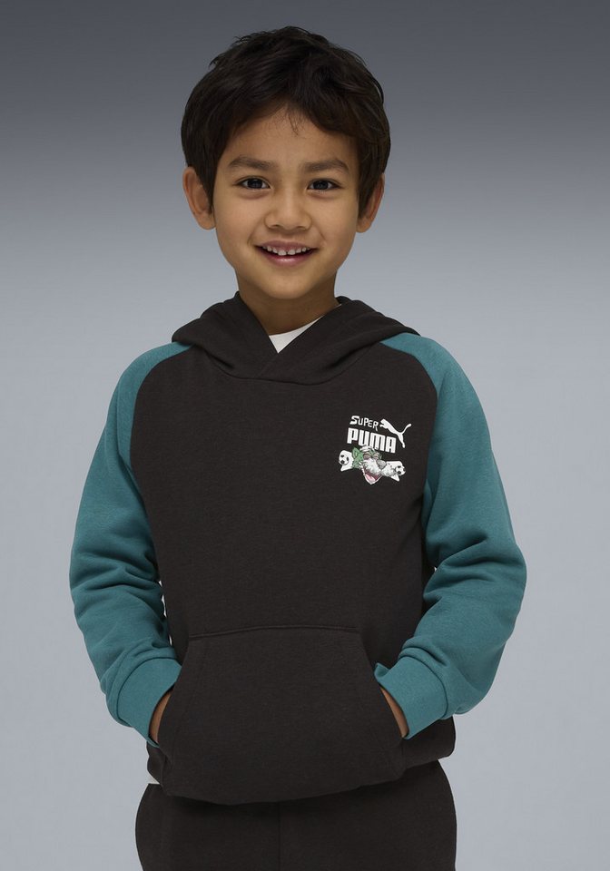 PUMA Kapuzensweatshirt SUPER HOODIE TR PS für Kinder, sportlicher Stil, mit Print-Applikation, mit Kapuze