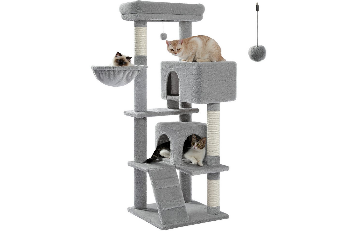PETEPELA Kratzbaum 143cm Kratzbaum mit abnehmbarem Kissen, Kratzpfosten, Doppel-Katzenhaus – Extra groß für schwere Katzen