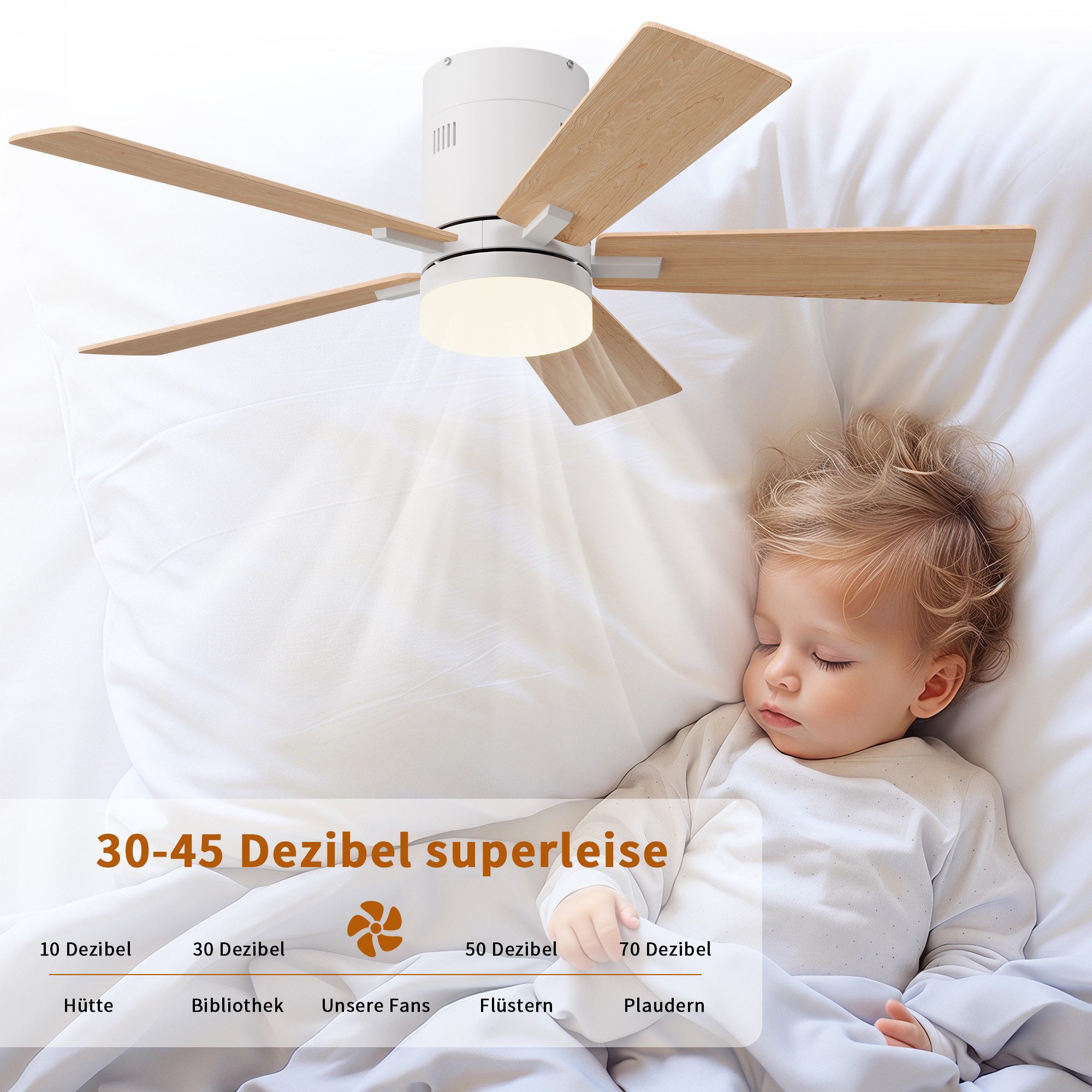 BELUPAI Deckenventilator LED Deckenleuchte mit Ventilator und Licht inkl Fernbedienung, 6-stufiger,42 Zoll,Leise,Leuchte/ Ventilator Getrennt Schaltbar