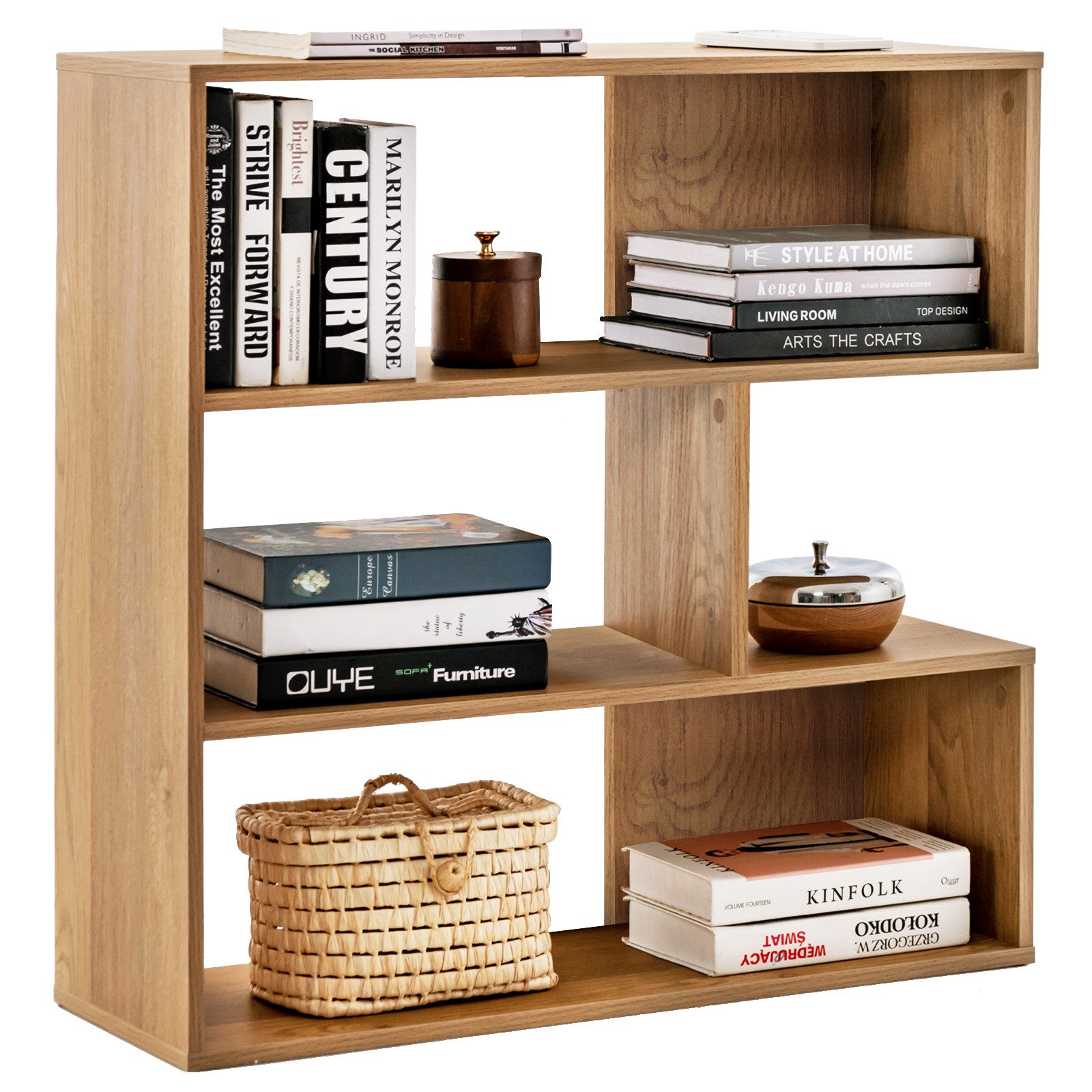 COSTWAY Bücherregal, Standregal mit 3 Ebenen, Raumteiler Regal mit Kippschutz