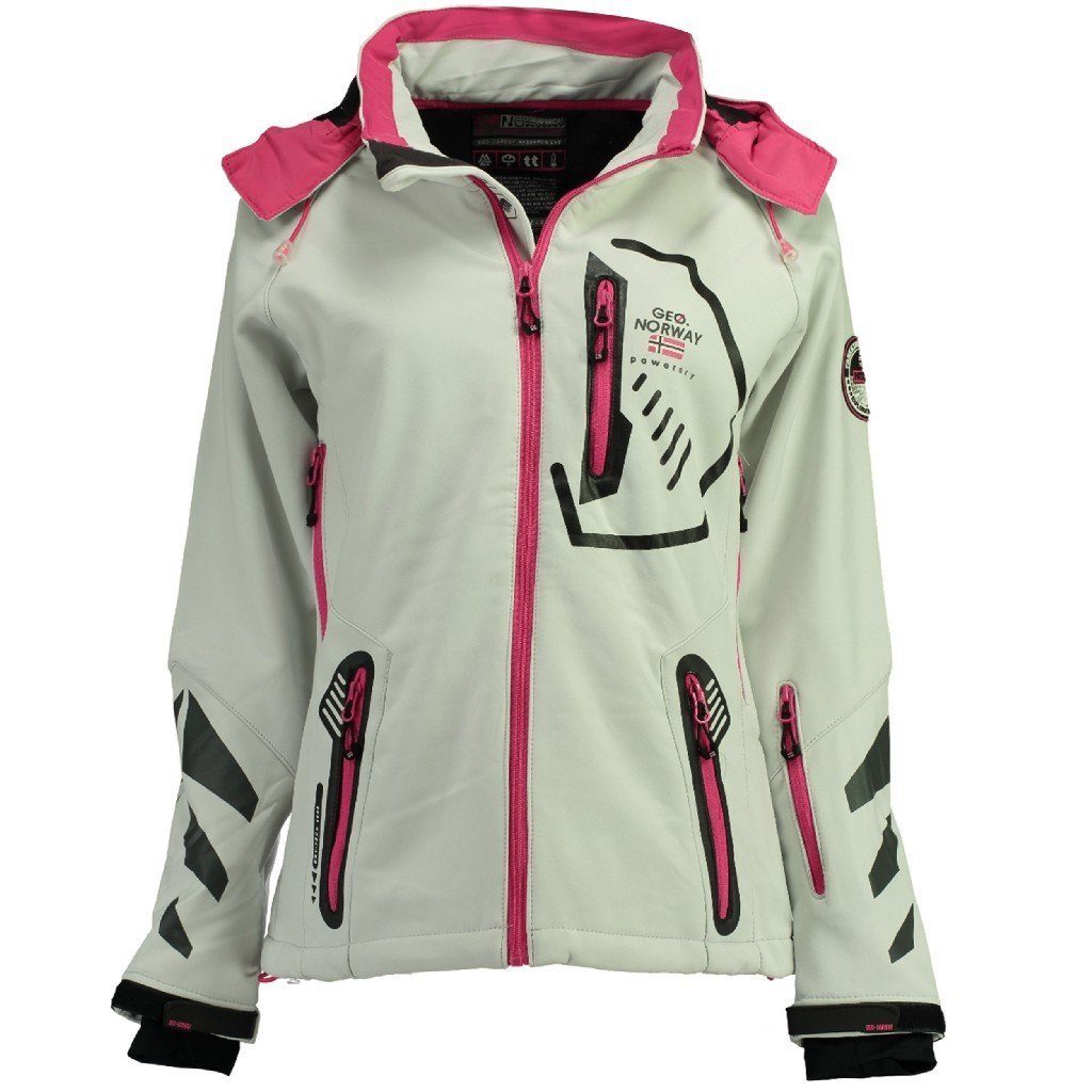 Geographical Norway Softshelljacke Damen Softshell Jacke Thea mit abnehmbarer Kaputze, Damen Jacke, hochschließender Kragen Weiss