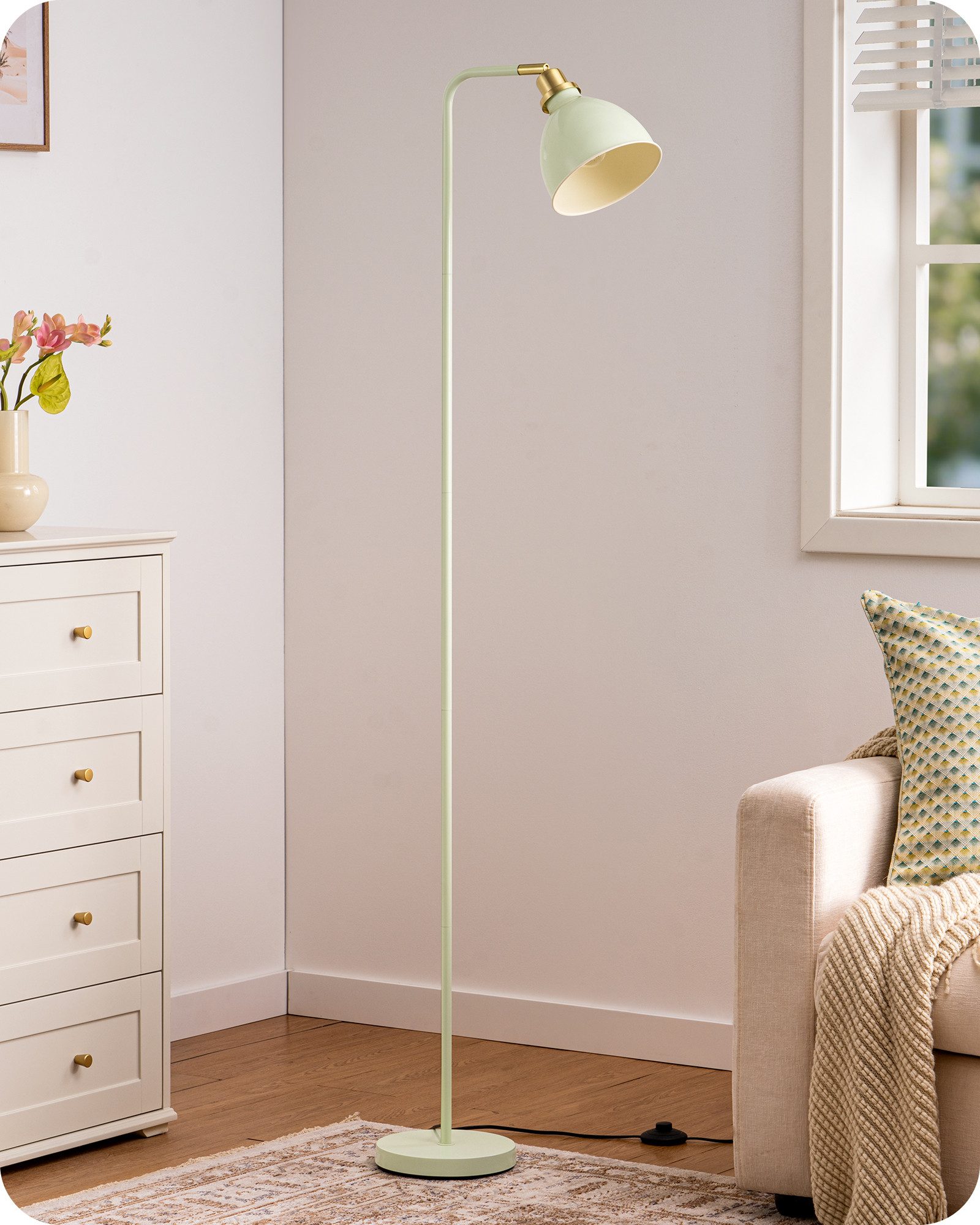 EDISHINE Stehlampe Wohnzimmer, LED wechselbar, warmweiß, Leselampe für Büro&Arbeitszimmer, grüner Lampenschirm, 155cm