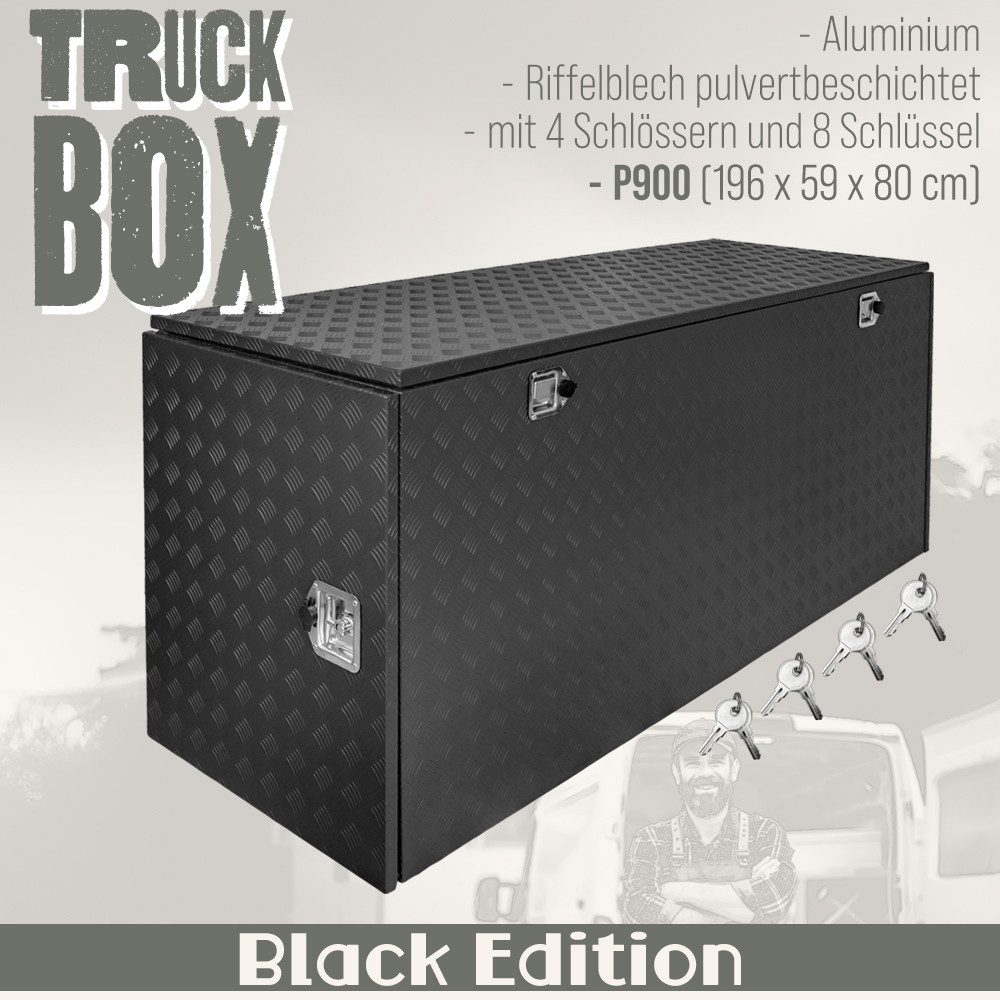 Trucky Anhänger-Deichselbox Truckbox Werkzeugkiste Anhängerbox Schwarz Alubox Deichselbox P900