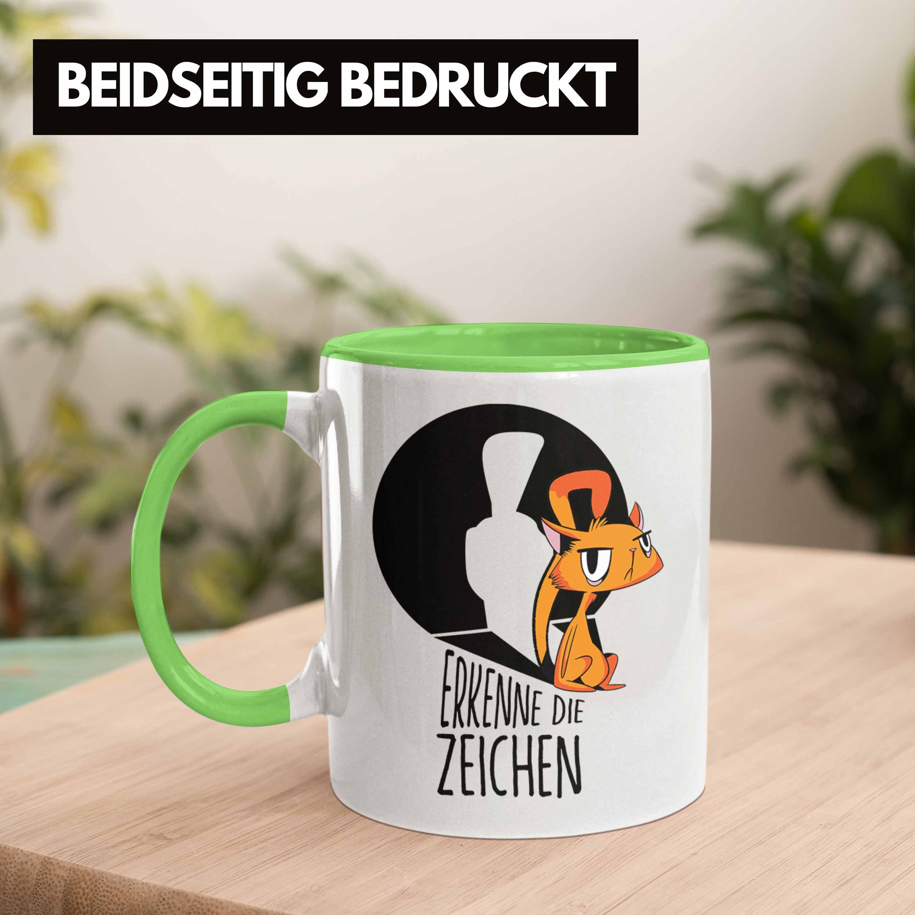 Tasse Grün Spruch Katzenmotiv Geschenkid die Erkenne mit Geschenk Trendation - Zeichen Tasse