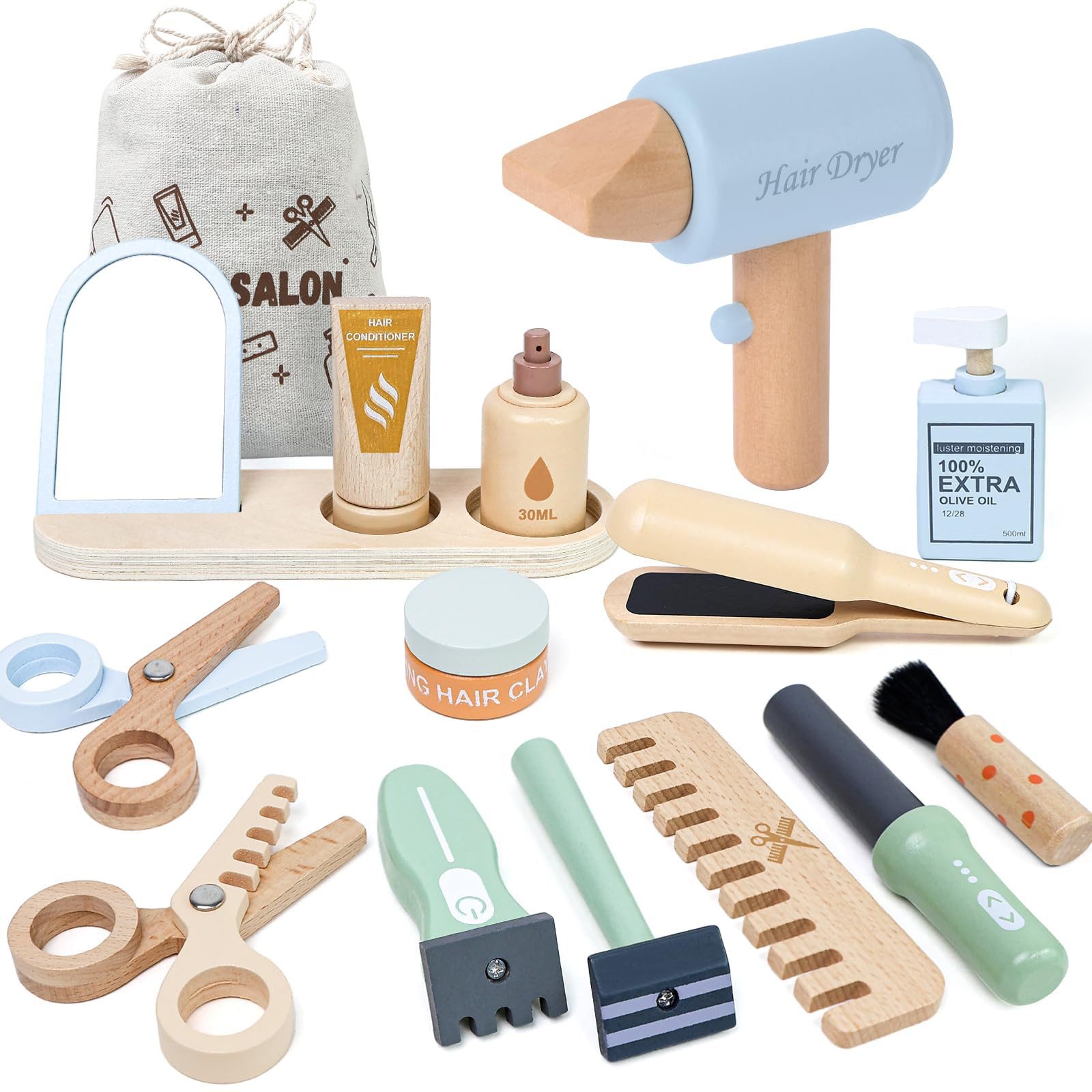 FOUORTUNATE-BEE Spielzeug-Frisierkoffer Holz-Friseur-Set für Kinder, Friseur Spielzeug, (als Geschenk für Mädchen und Jungen ab 3 Jahren)