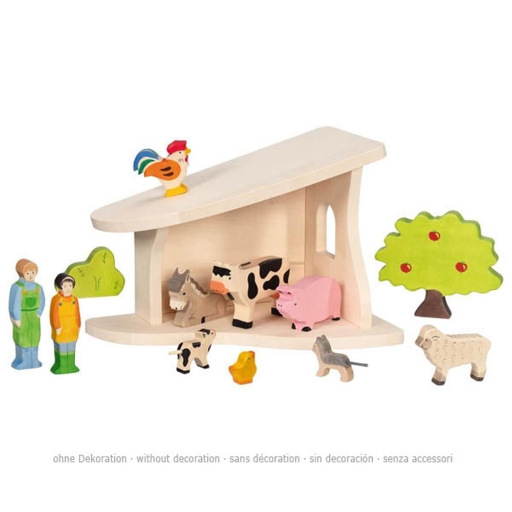 goki Spielwelt Bauernhofstall und Weihnachtskrippe 80617 aus Holz, 42 cm, (Stall- und Krippenset), Montiert, Weihnachtsstern, Doppelnutzung, Holz, Made in Europe