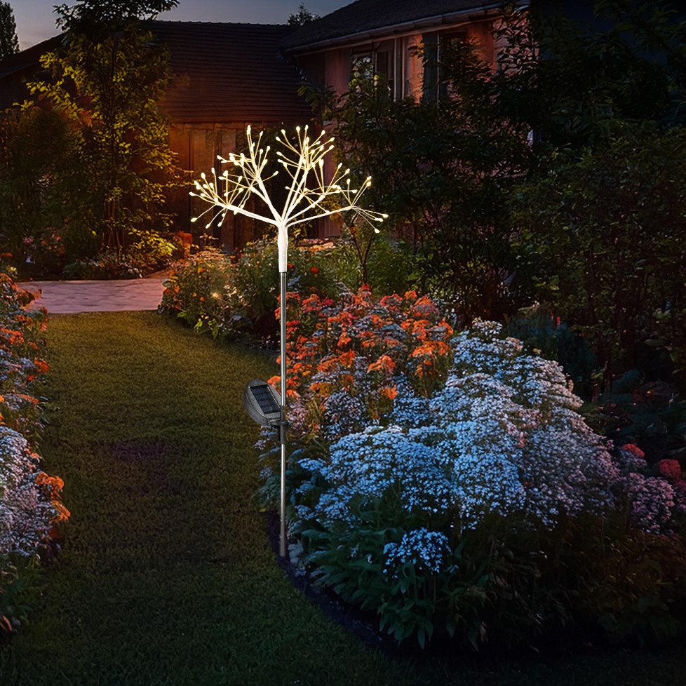 LED Solarleuchte LED Solarstab Feuerwerk Gartendeko Gartenstecker 80cm Lichtsensor weiß