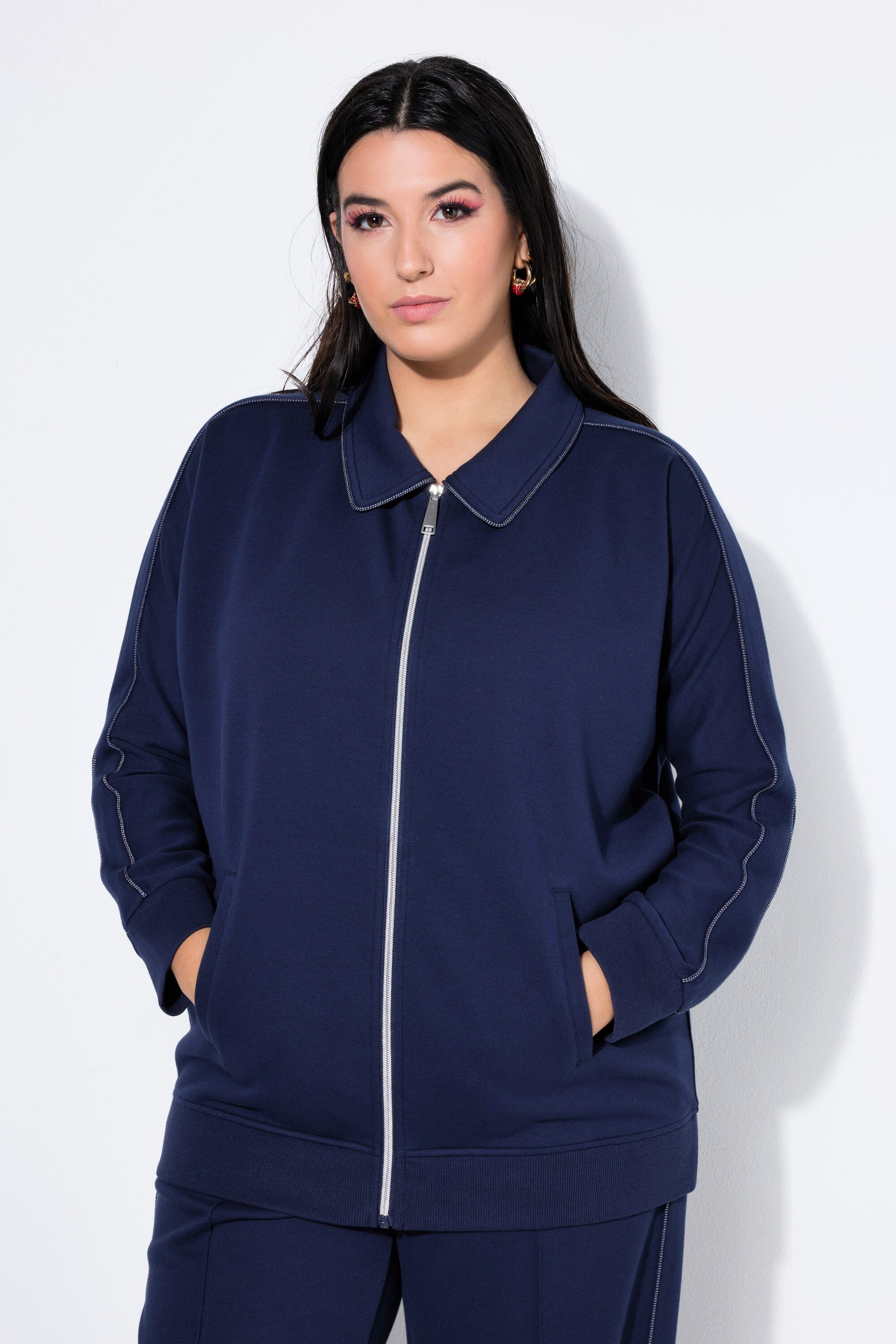 Sweatjacke Trainingsjacke oversized Flederausärmel Streifen