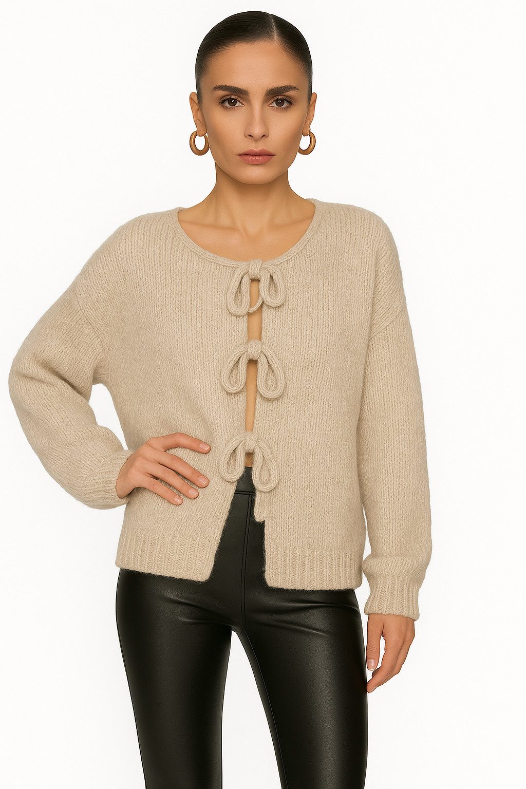 Worldclassca Cardigan WORLDCLASSCA Damen Cardigan Oversize Strickjacke mit Schleife Fashion Neue Kollektion - Stilvolle und gemütliche Strickmode für Damen
