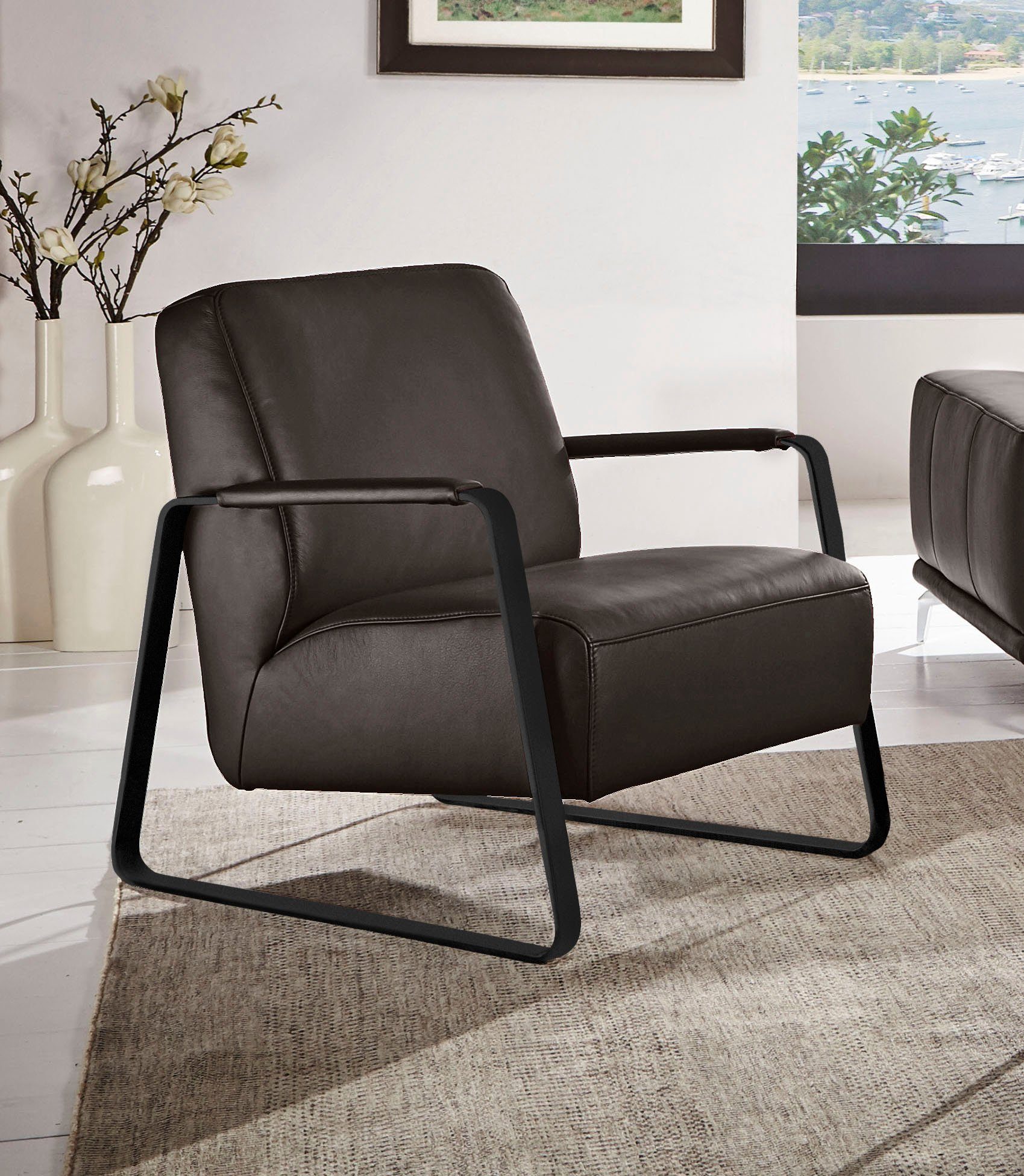 W.SCHILLIG Cocktailsessel quadroo Loungesessel, mit bezogenen Armlehnen, Gestell in Schwarz pulverbeschichtet