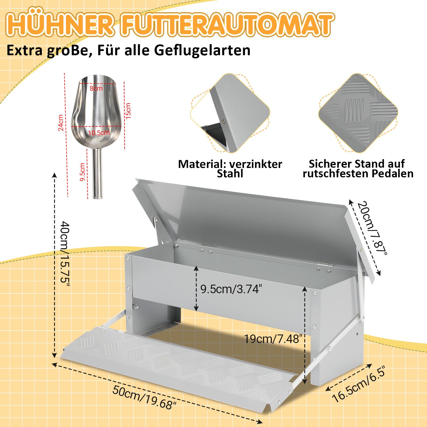 Thumbnail - Clanmacy Futterautomat Automatischer Hühner Futterautomat Geflügel Mit Rattensicher Füßen, Verzinkter Stahl Futtertrog f...