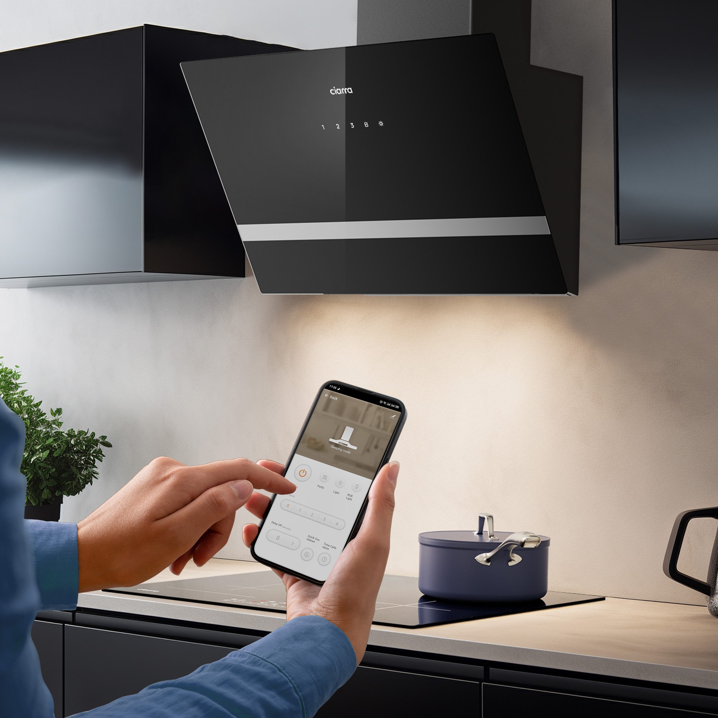 CIARRA Kopffreihaube 60 cm Dunstabzugshaube A+++ 685 m³/h Umluft & Abluft VM6736HB Serie 4 Stufen Inkl. BOOST Leise Schräghaube WIFI-APP Touch Control Umluft &  – Bild 3 von 5