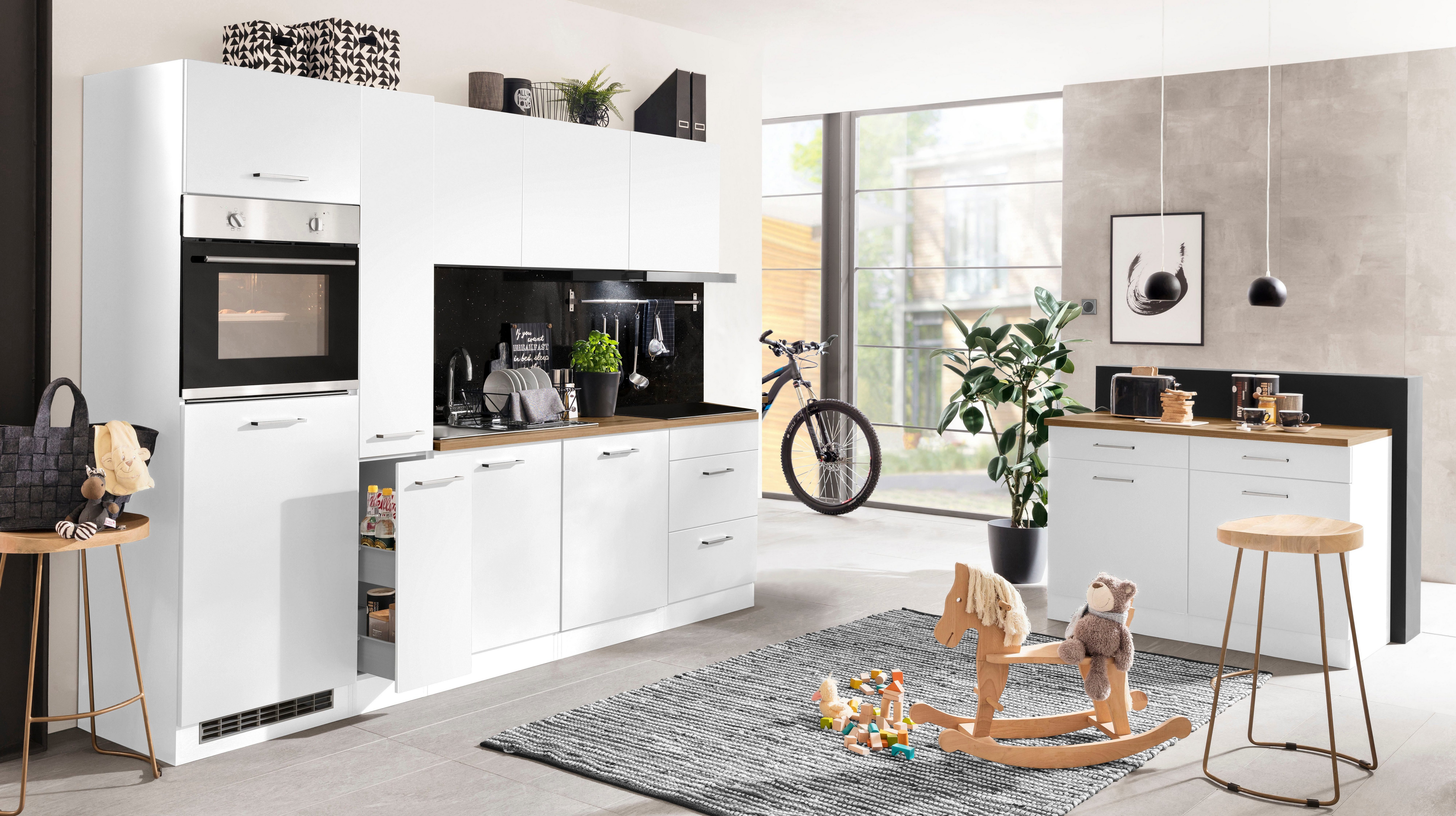 HELD MÖBEL Küchenzeile Kehl, mit E-Geräten, Breite 270 cm, inkl.  Kühlschrank, Höhenverstellbare Füße für Bodenausgleich | Küchenzeilen mit Geräten