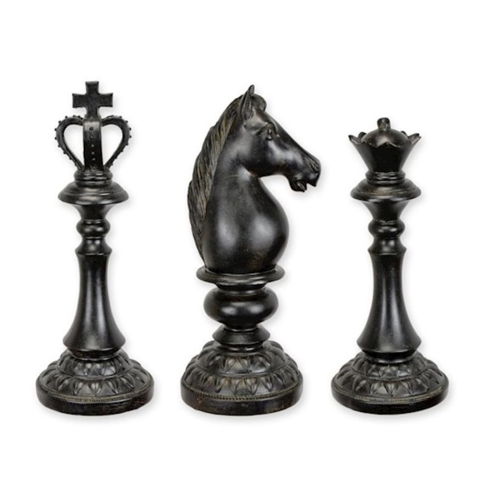 Dekofigur Schachfiguren schwarz 3teilig König Dame Pferd (3 St)