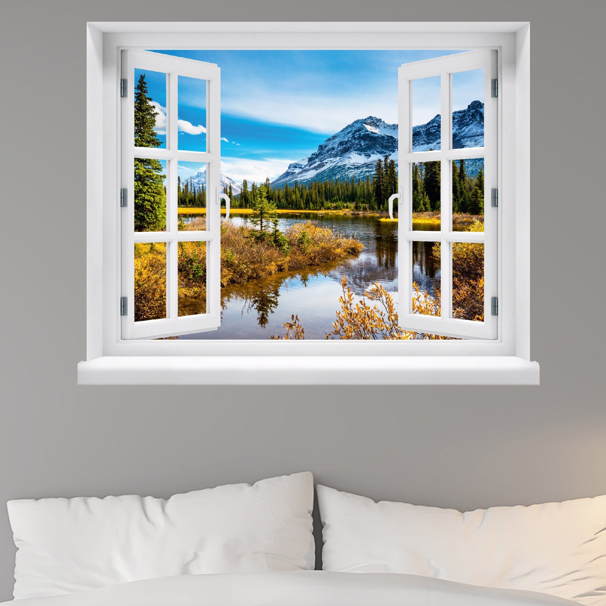 WallSpirit Wandsticker "Fensterblick mit Aussicht", Selbstklebend, rückstandslos abziehbar