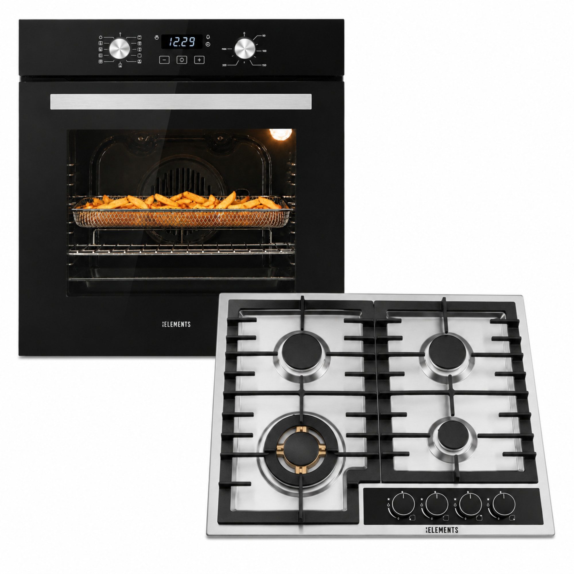 Backofen-Set Einbaubackofen 60 cm mit Gaskochfeld 4 Flammig