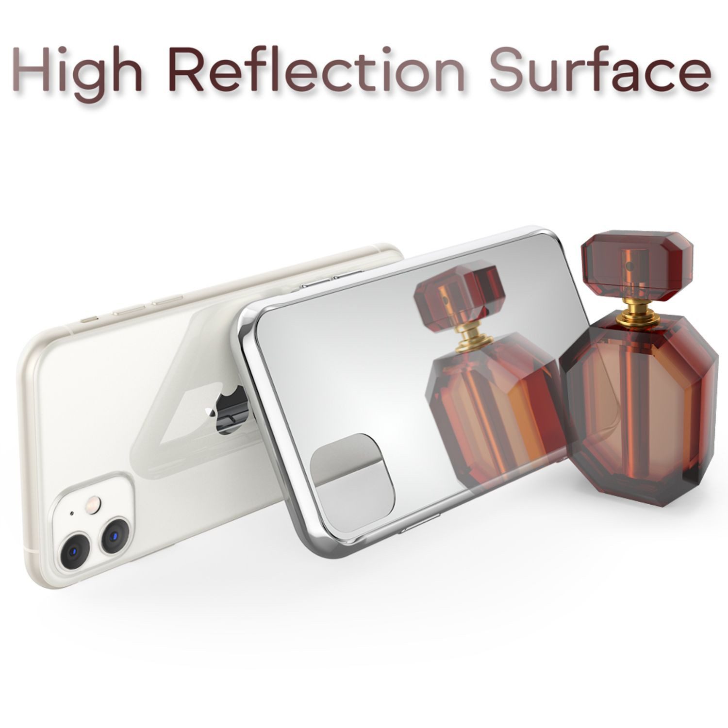 Nalia Smartphone-Hülle Apple iPhone 11 15,5 cm (6,1 Zoll), Spiegel Hartglas Hülle / Klarer Spiegeleffekt / Tempered Glass Cover