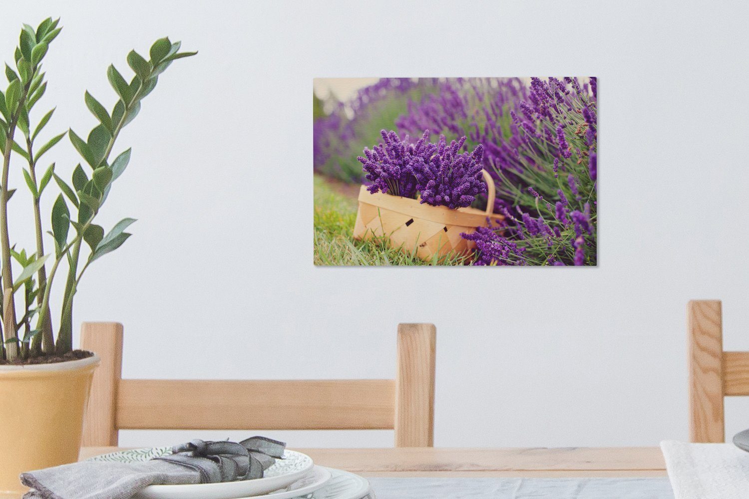 30x20 Leinwandbild Wandbild und gefüllt OneMillionCanvasses® von Lavendel, St), (1 cm Ein Wanddeko, Korb Leinwandbilder, umgeben Aufhängefertig,