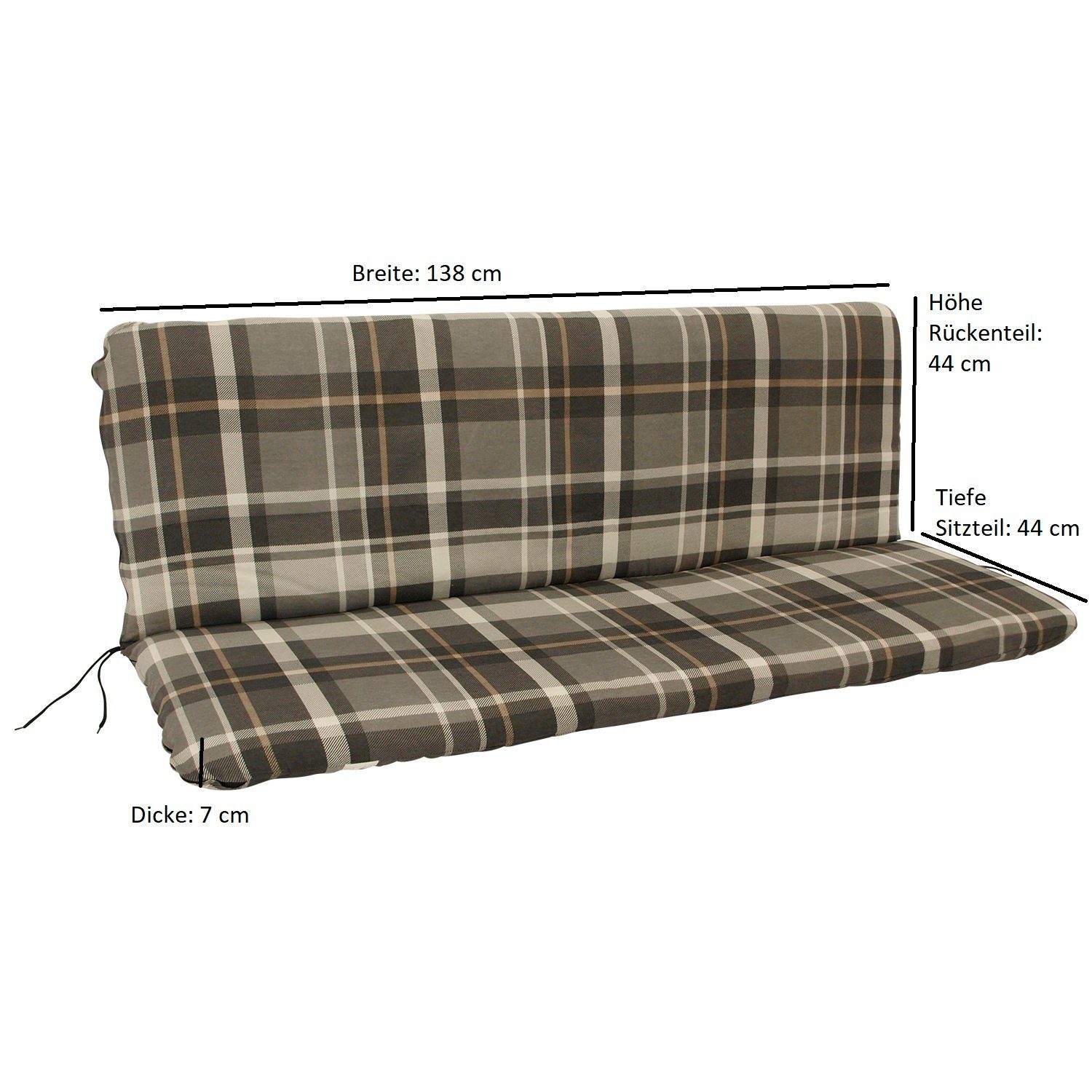 DEGAMO Bankauflage SEATTLE, (1 St), 3-sitzer 138x88cm, grau/beige kariert