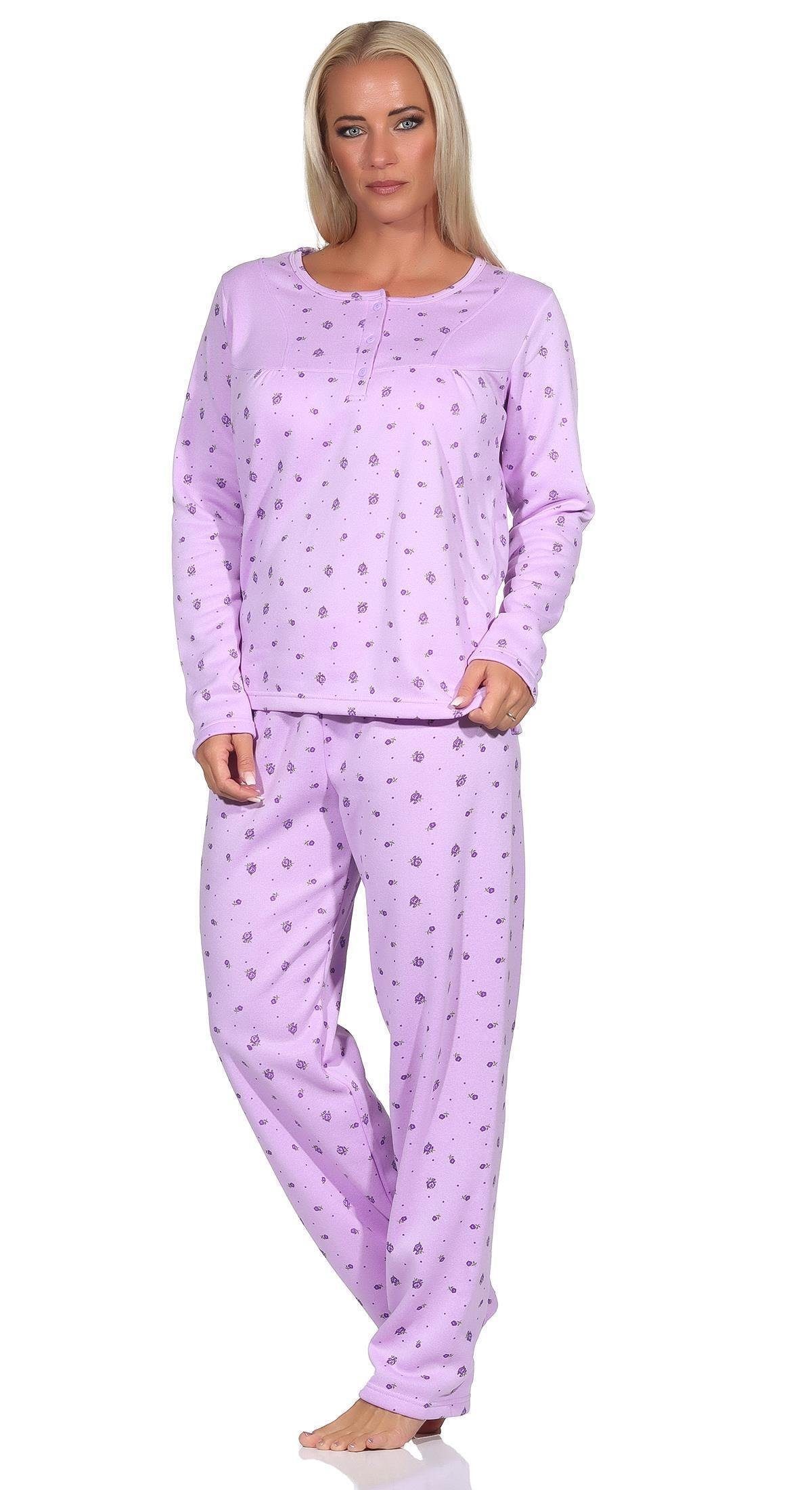 EloModa Pyjama Damen Winter Thermo Pyjama zweiteiliger Schlafanzug, Gr. M L XL 2XL (2 tlg) Flieder